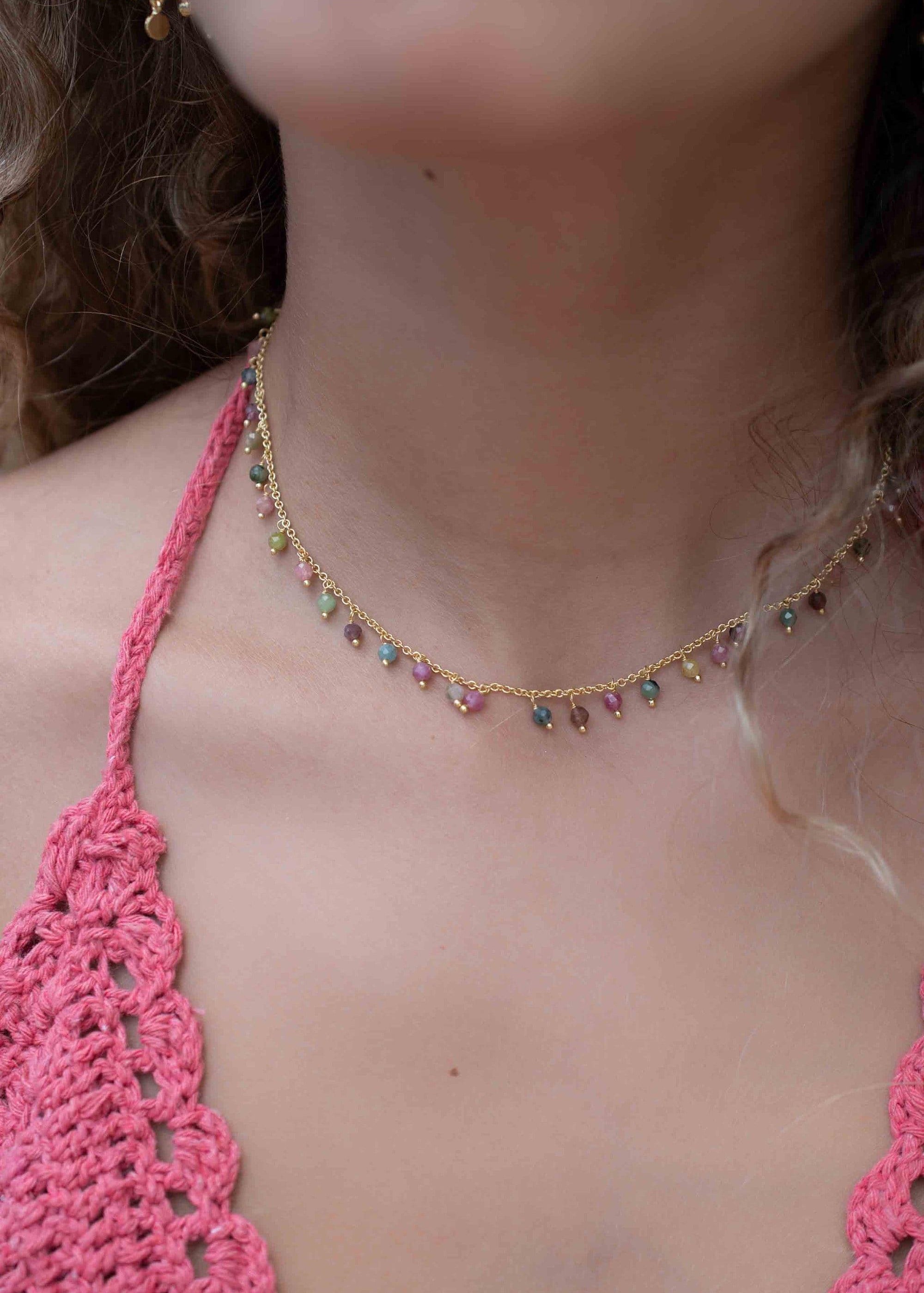 Moonstone, Labradorite, Aqua Chalcedony, Tourmaline or Turquoise Choker Necklace ~ Gold Plated 18k ~Jewelry ~ Minimalist ~Layered ~ MN133