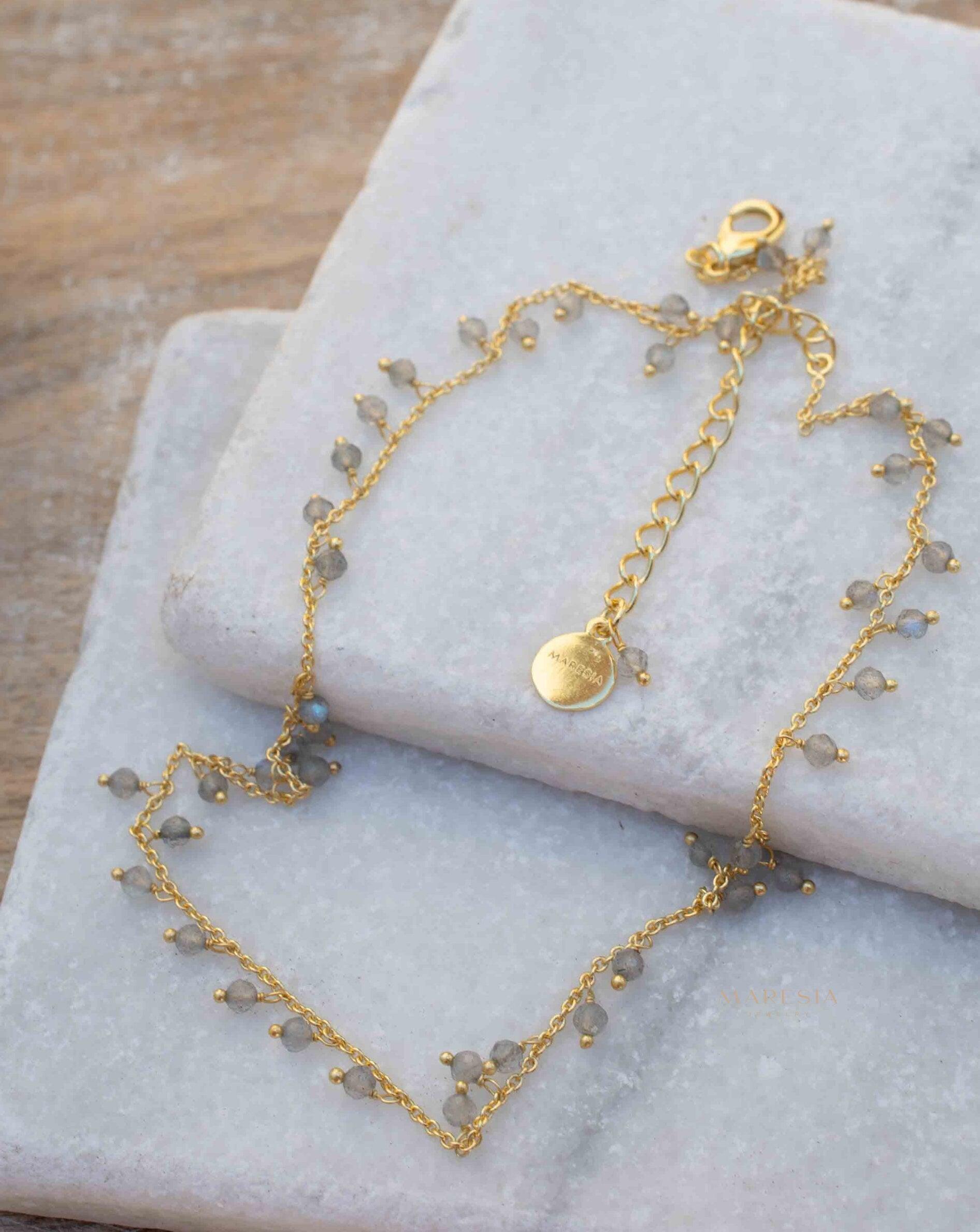 Moonstone, Labradorite, Aqua Chalcedony, Tourmaline or Turquoise Choker Necklace ~ Gold Plated 18k ~Jewelry ~ Minimalist ~Layered ~ MN133