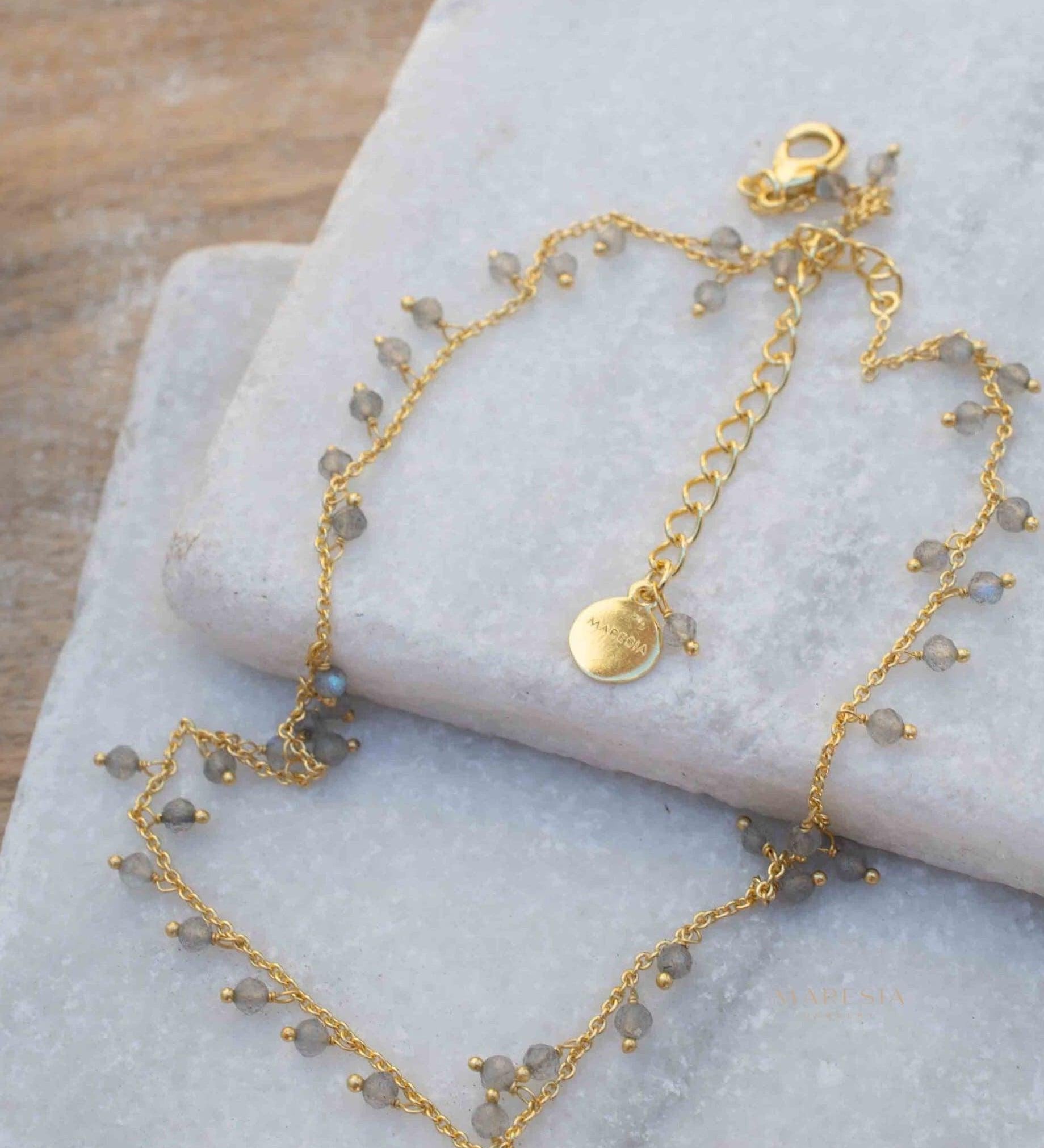 Moonstone, Labradorite, Aqua Chalcedony, Tourmaline or Turquoise Choker Necklace ~ Gold Plated 18k ~Jewelry ~ Minimalist ~Layered ~ MN134