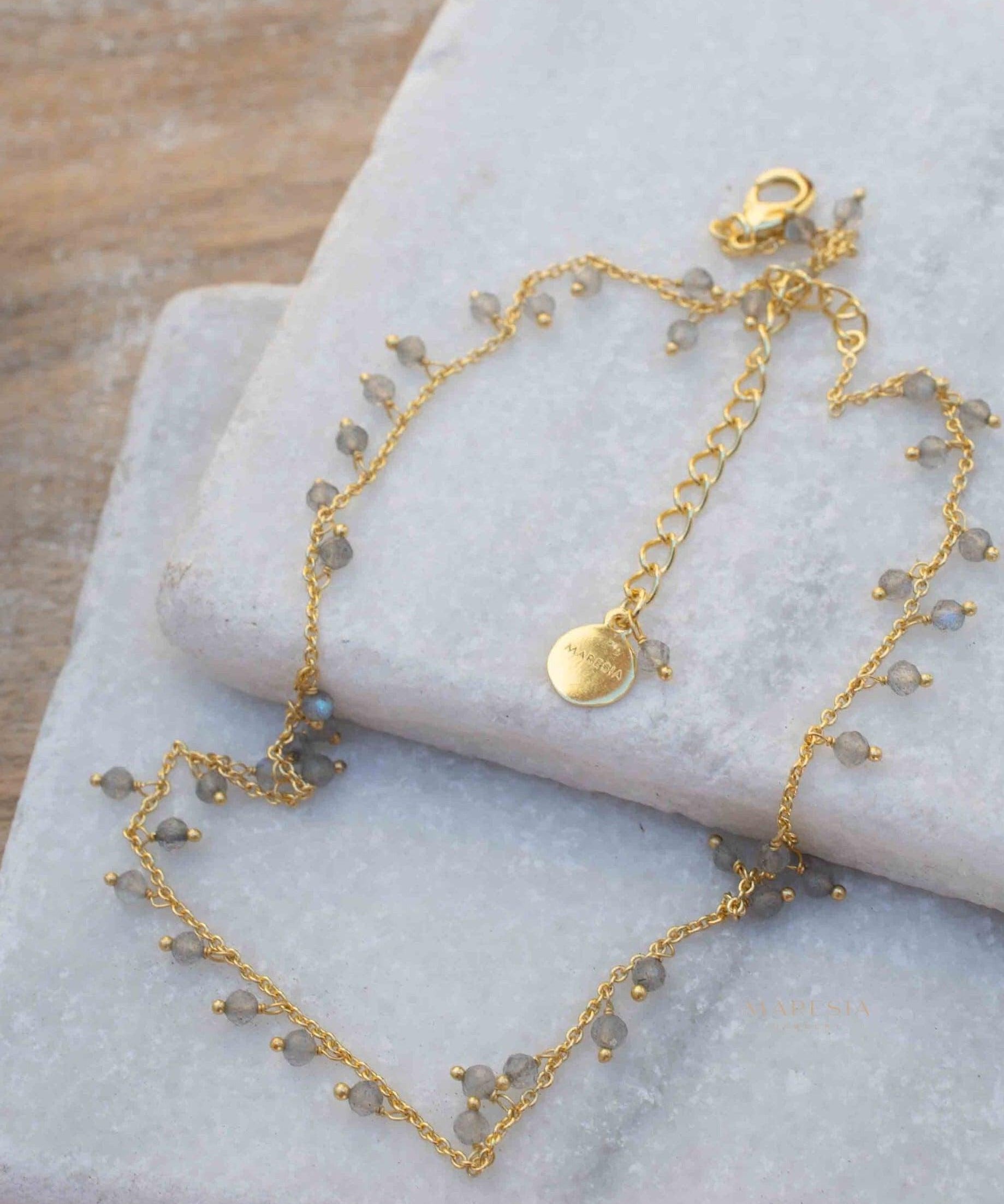 Moonstone, Labradorite, Aqua Chalcedony, Tourmaline or Turquoise Choker Necklace ~ Gold Plated 18k ~Jewelry ~ Minimalist ~Layered ~ MN134