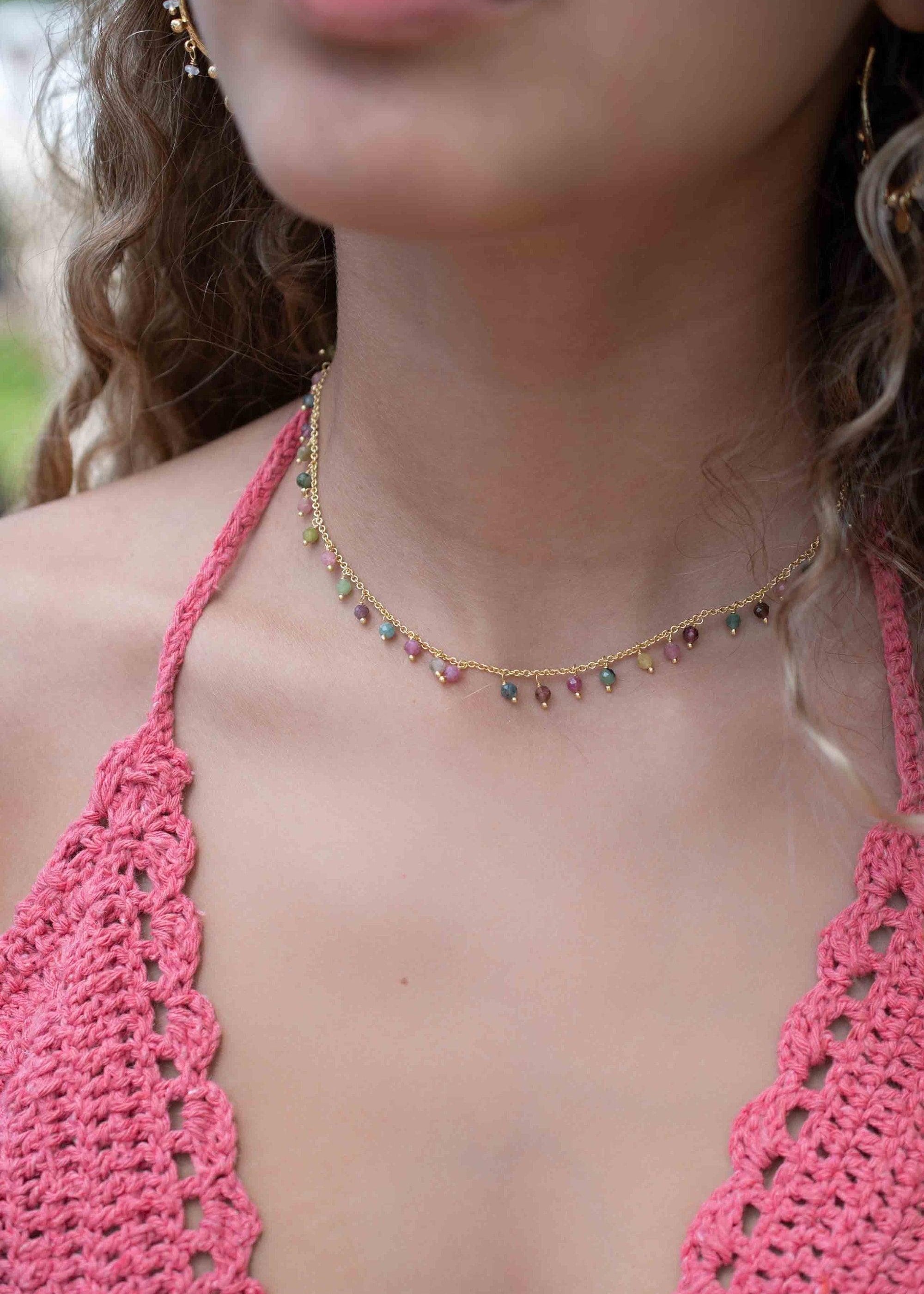 Moonstone, Labradorite, Aqua Chalcedony, Tourmaline or Turquoise Choker Necklace ~ Gold Plated 18k ~Jewelry ~ Minimalist ~Layered ~ MN134