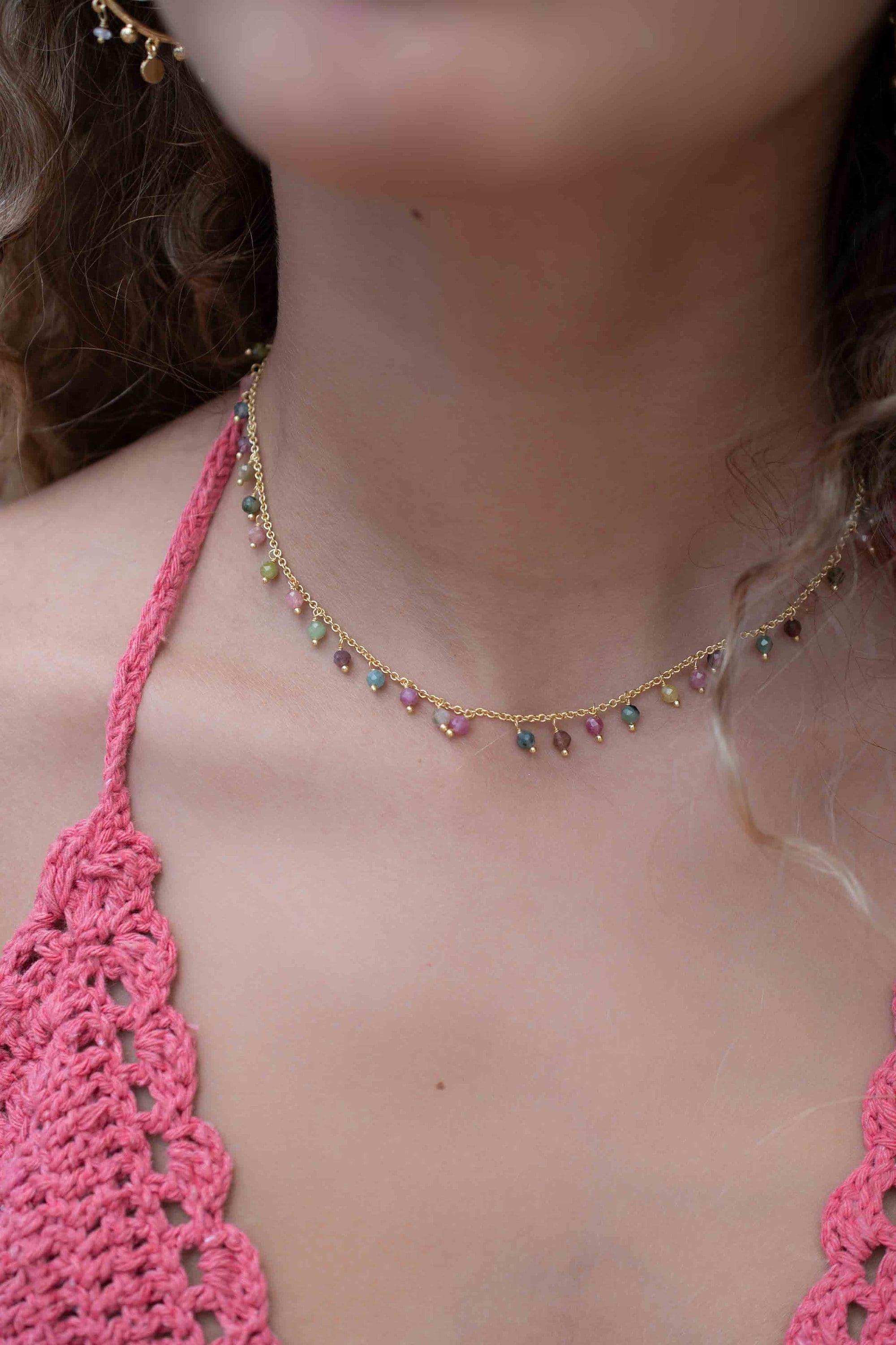 Moonstone, Labradorite, Aqua Chalcedony, Tourmaline or Turquoise Choker Necklace ~ Gold Plated 18k ~Jewelry ~ Minimalist ~Layered ~ MN134