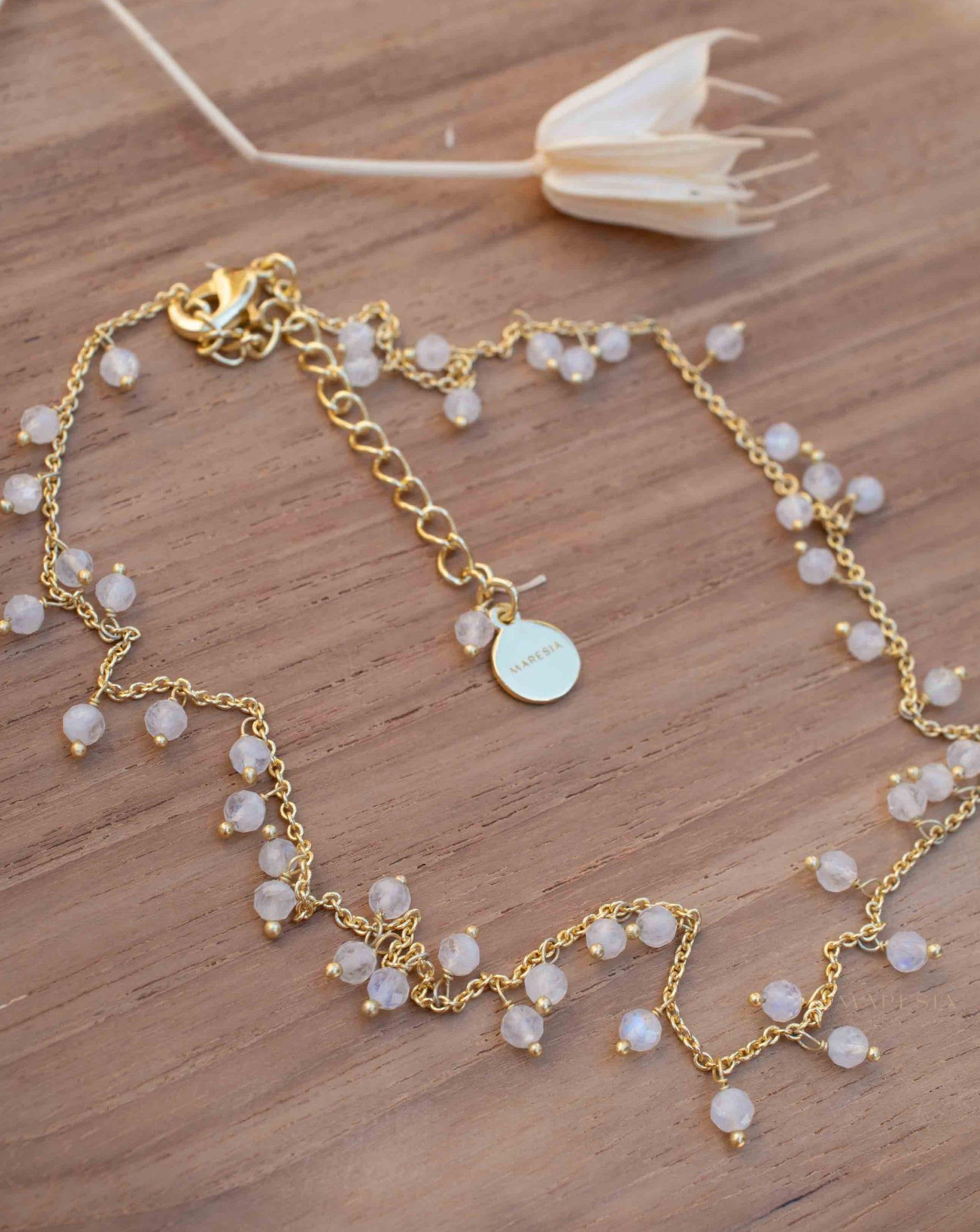 Moonstone, Labradorite, Aqua Chalcedony, Tourmaline or Turquoise Choker Necklace ~ Gold Plated 18k ~Jewelry ~ Minimalist ~Layered ~ MN134