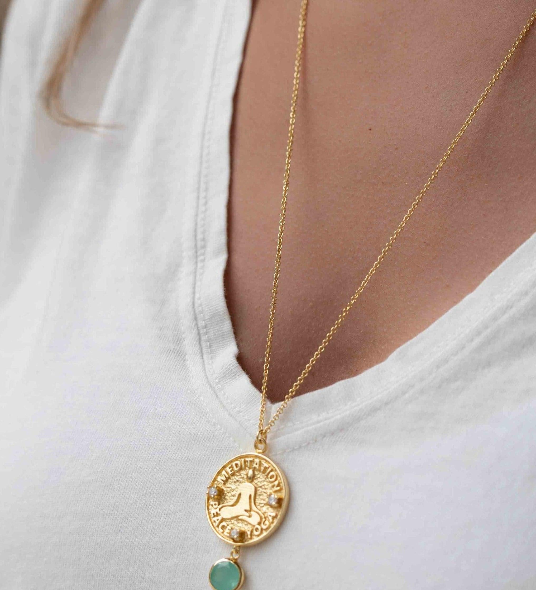 Moonstone, Labradorite or Aqua Chalcedony Meditation Peace Yoga Necklace ~ Charm ~ Gold plated 18k ~ Bohemian ~ Cubic zirconia ~ MN118