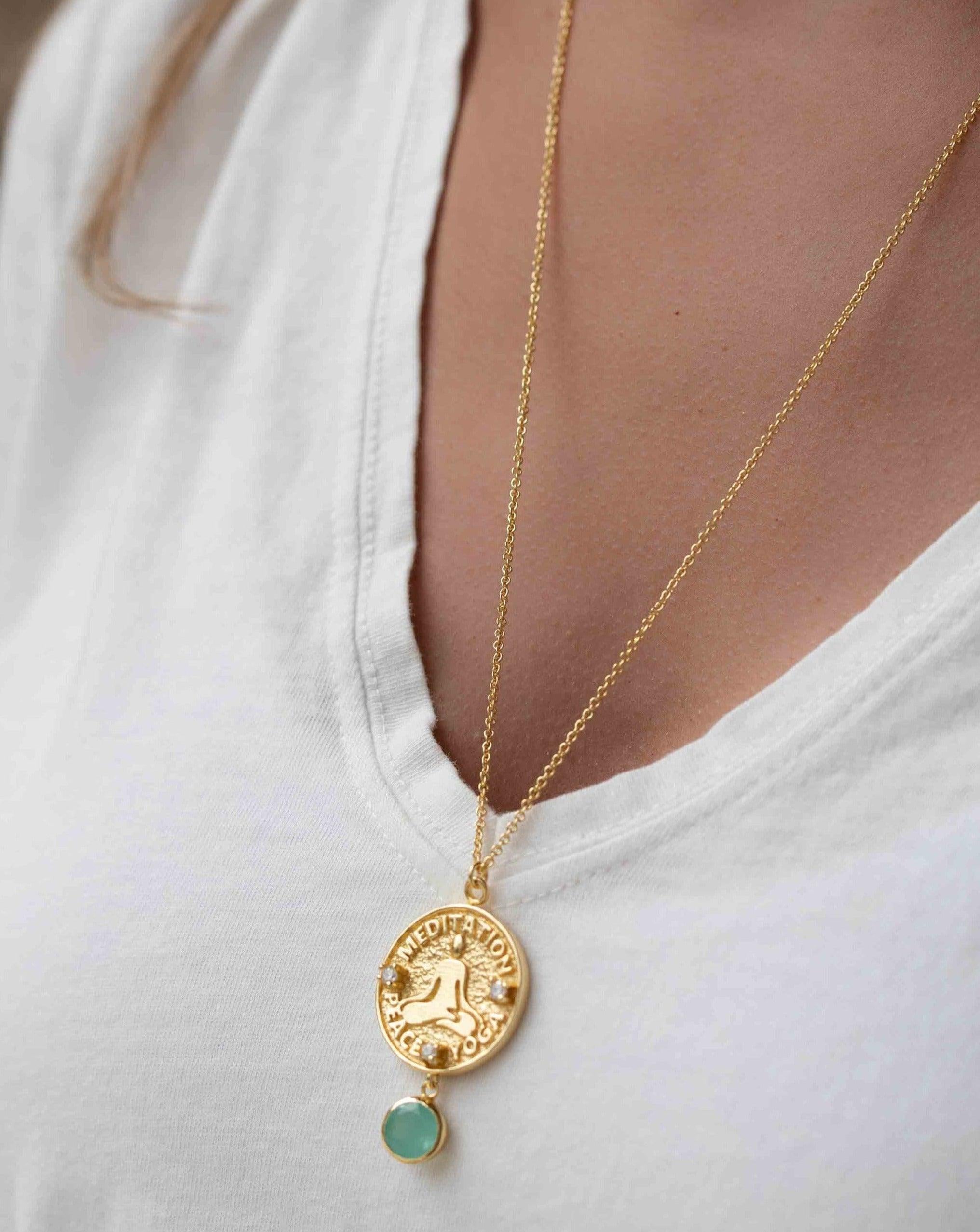 Moonstone, Labradorite or Aqua Chalcedony Meditation Peace Yoga Necklace ~ Charm ~ Gold plated 18k ~ Bohemian ~ Cubic zirconia ~ MN118