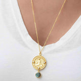 Moonstone, Labradorite or Aqua Chalcedony Meditation Peace Yoga Necklace ~ Charm ~ Gold plated 18k ~ Bohemian ~ Cubic zirconia ~ MN118