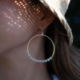Moonstone Large Round 18k Gold Plated Earrings ~ Gemstone ~ Dangle Earrings ~Boho design ~ Handmade ~ Jewelry ~ Gift for her ~ ME211