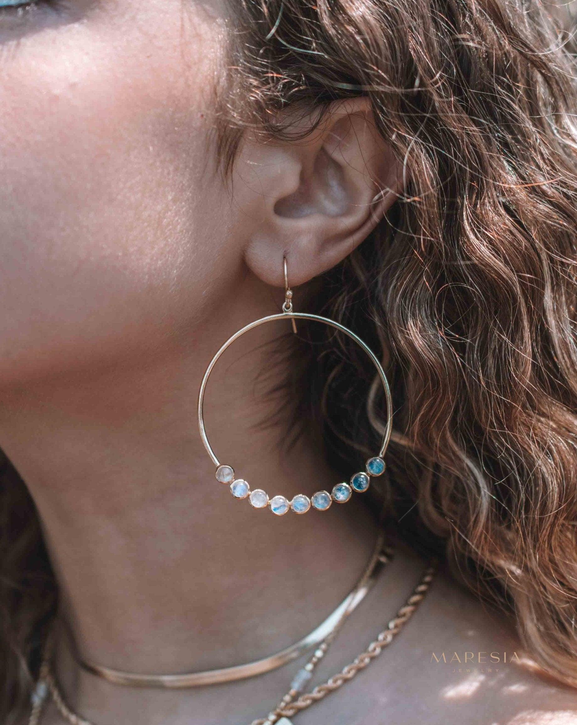 Moonstone Large Round 18k Gold Plated Earrings ~ Gemstone ~ Dangle Earrings ~Boho design ~ Handmade ~ Jewelry ~ Gift for her ~ ME211