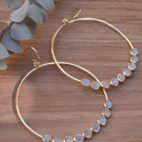 Moonstone Large Round 18k Gold Plated Earrings ~ Gemstone ~ Dangle Earrings ~Boho design ~ Handmade ~ Jewelry ~ Gift for her ~ ME211