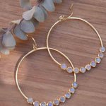 Moonstone Large Round 18k Gold Plated Earrings ~ Gemstone ~ Dangle Earrings ~Boho design ~ Handmade ~ Jewelry ~ Gift for her ~ ME211