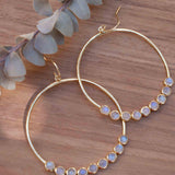 Moonstone Large Round 18k Gold Plated Earrings ~ Gemstone ~ Dangle Earrings ~Boho design ~ Handmade ~ Jewelry ~ Gift for her ~ ME211
