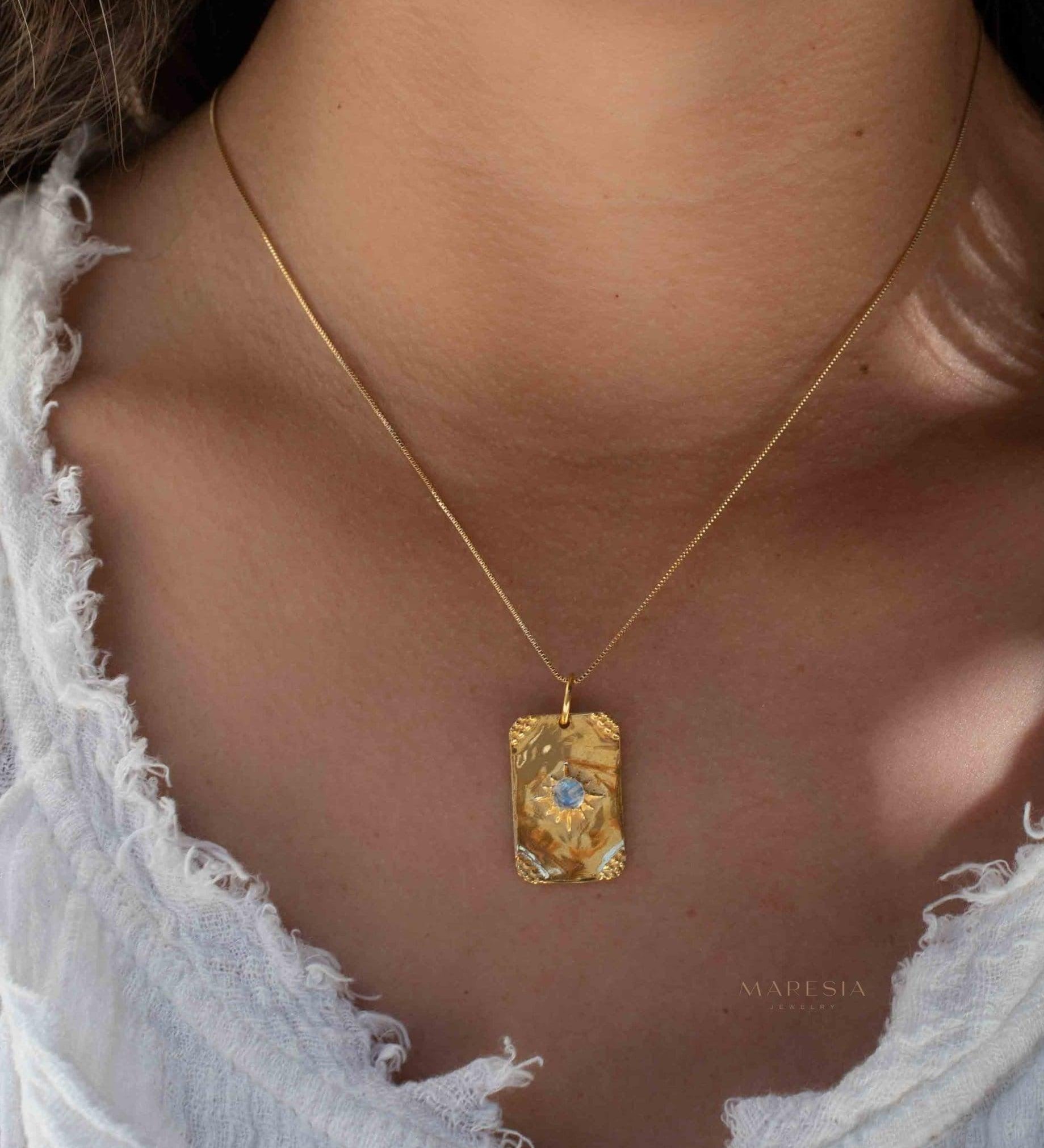 Moonstone, Larimar or Turquoise Necklace ~ Pendant ~ Gold Plated ~ Minimalist ~ Boho ~MN146