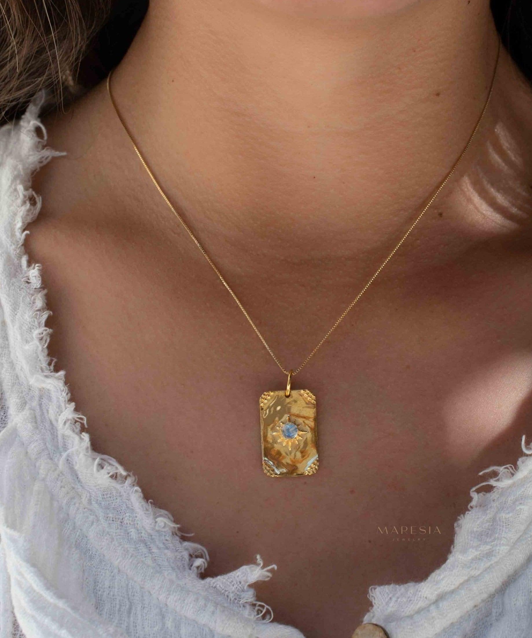 Moonstone, Larimar or Turquoise Necklace ~ Pendant ~ Gold Plated ~ Minimalist ~ Boho ~MN146