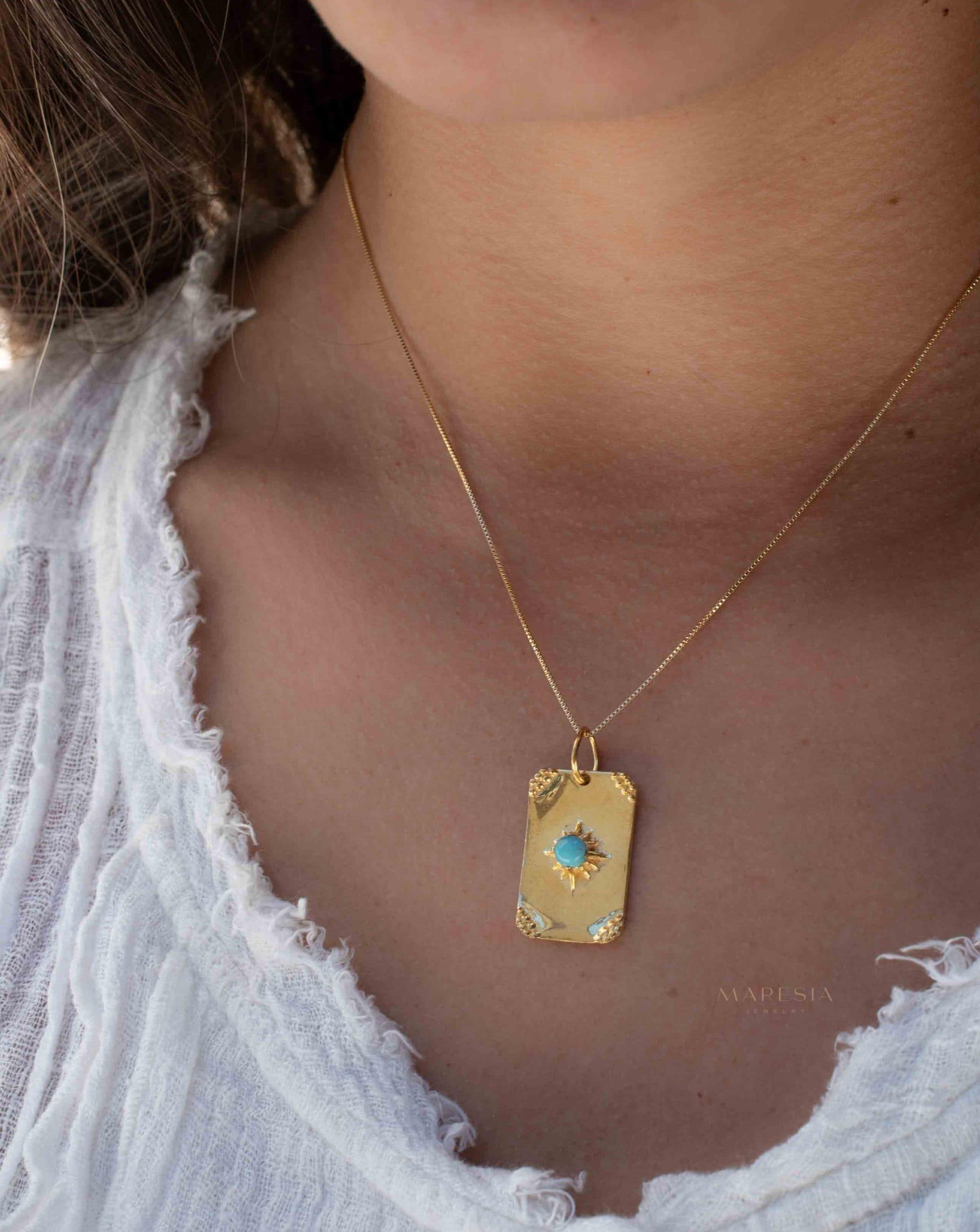 Moonstone, Larimar or Turquoise Necklace ~ Pendant ~ Gold Plated ~ Minimalist ~ Boho ~MN146