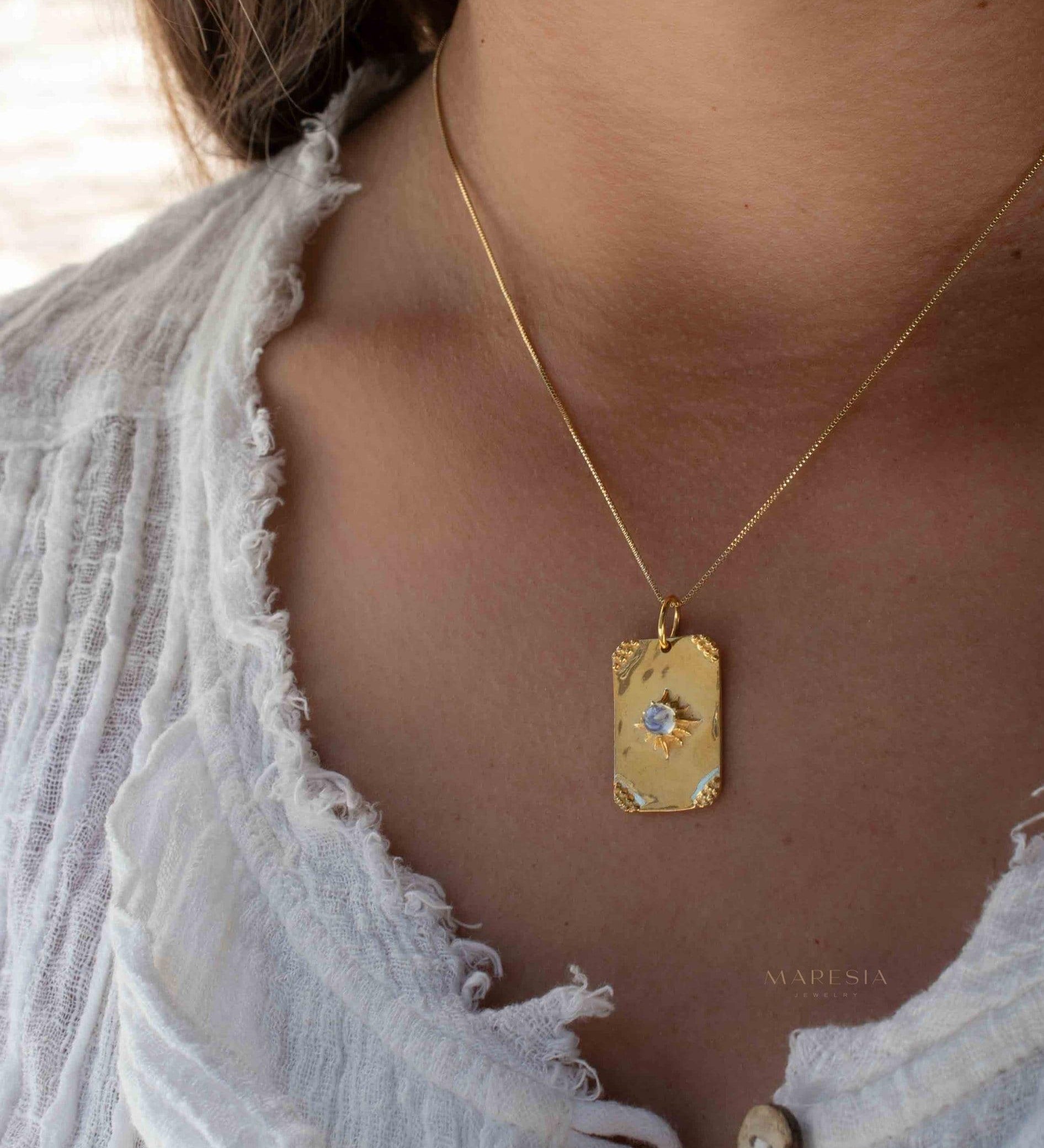 Moonstone, Larimar or Turquoise Necklace ~ Pendant ~ Gold Plated ~ Minimalist ~ Boho ~MN146