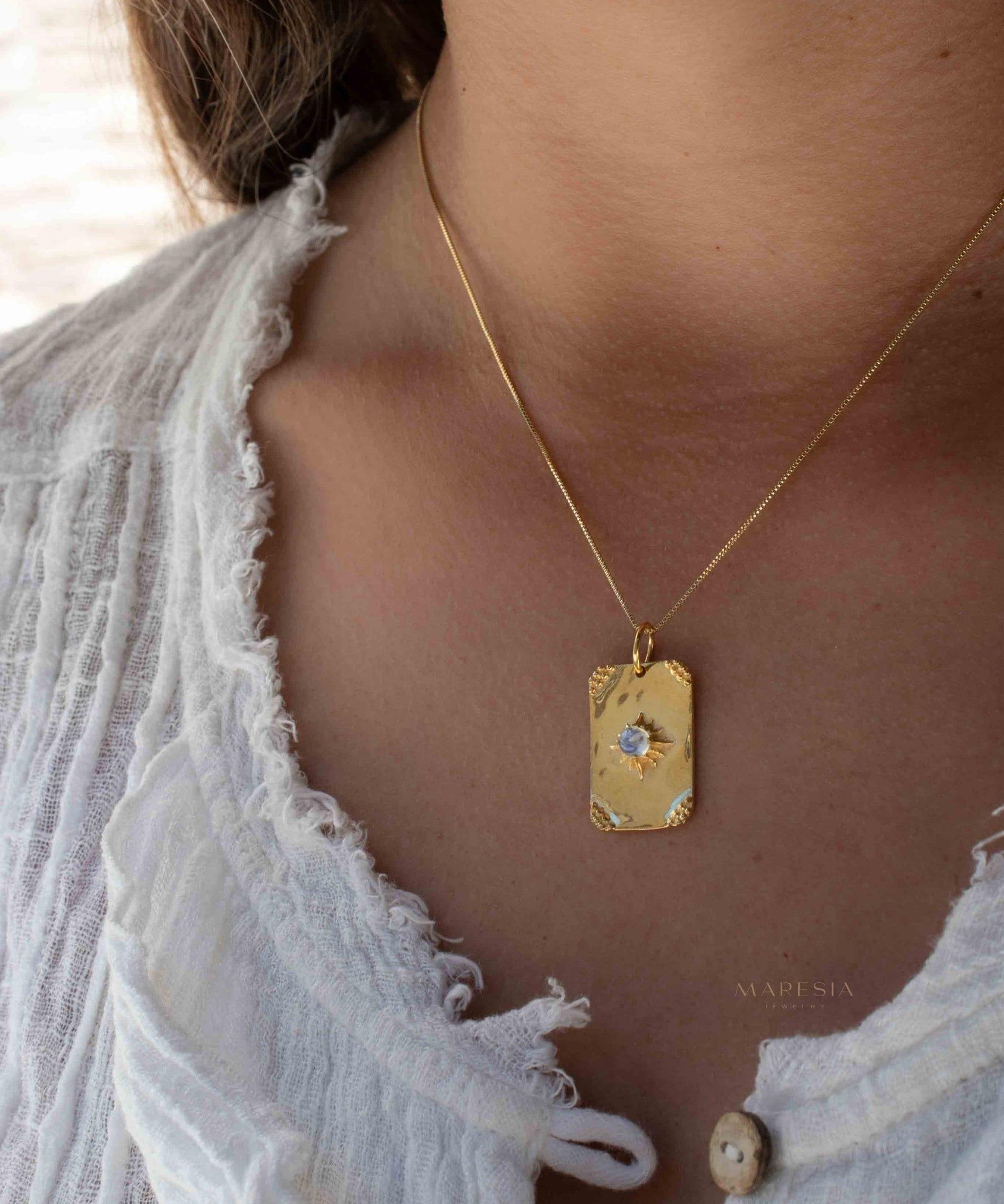 Moonstone, Larimar or Turquoise Necklace ~ Pendant ~ Gold Plated ~ Minimalist ~ Boho ~MN146