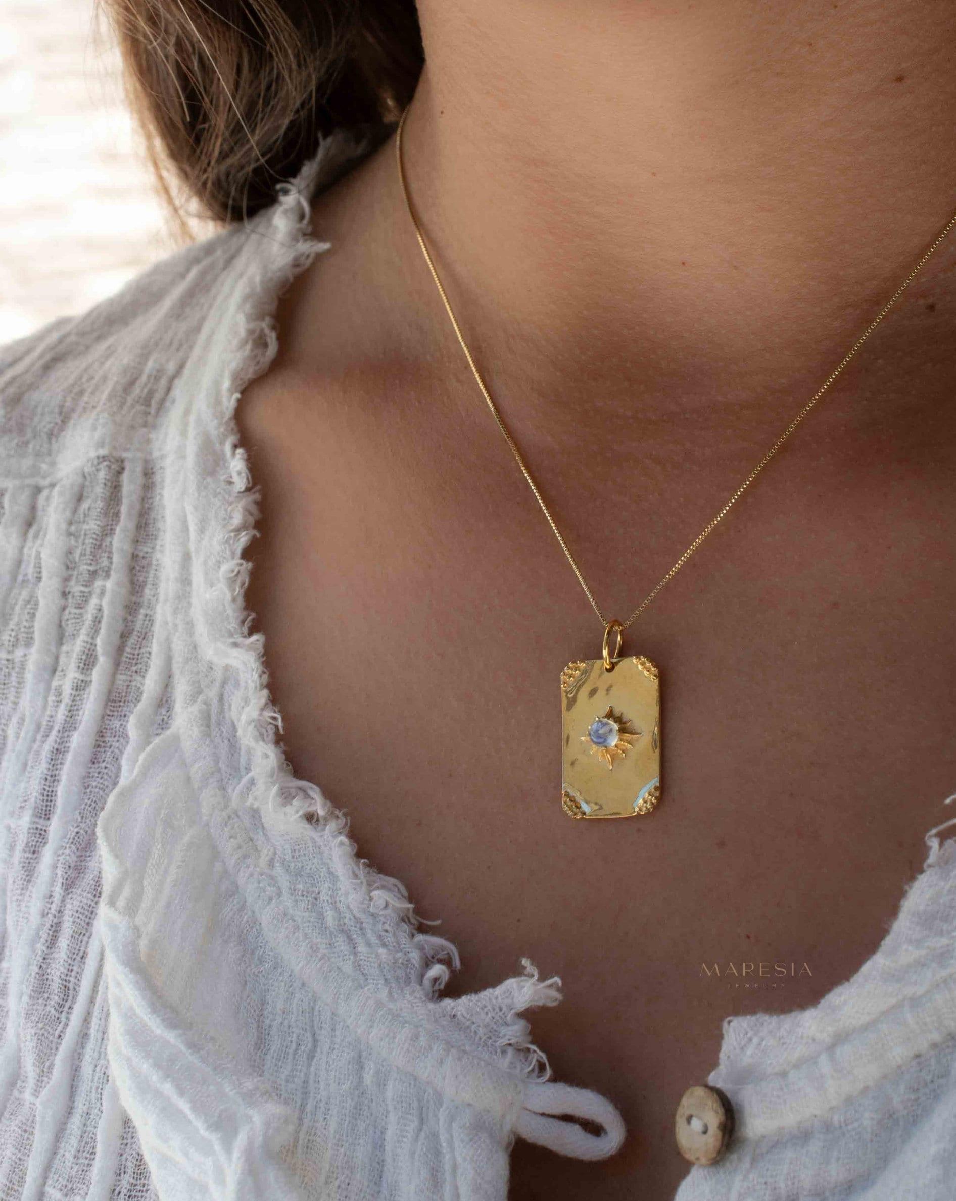 Moonstone, Larimar or Turquoise Necklace ~ Pendant ~ Gold Plated ~ Minimalist ~ Boho ~MN146