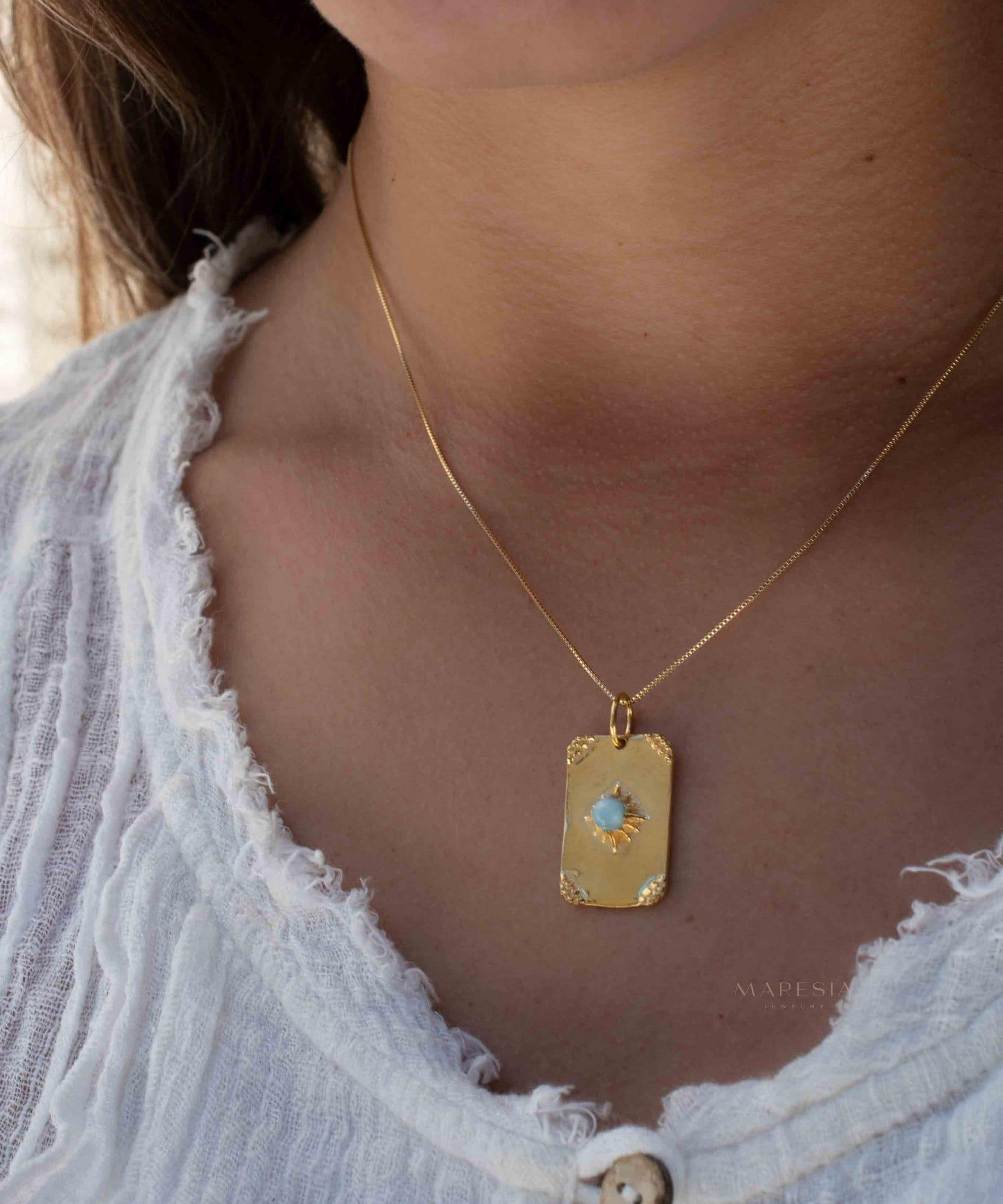 Moonstone, Larimar or Turquoise Necklace ~ Pendant ~ Gold Plated ~ Minimalist ~ Boho ~MN146