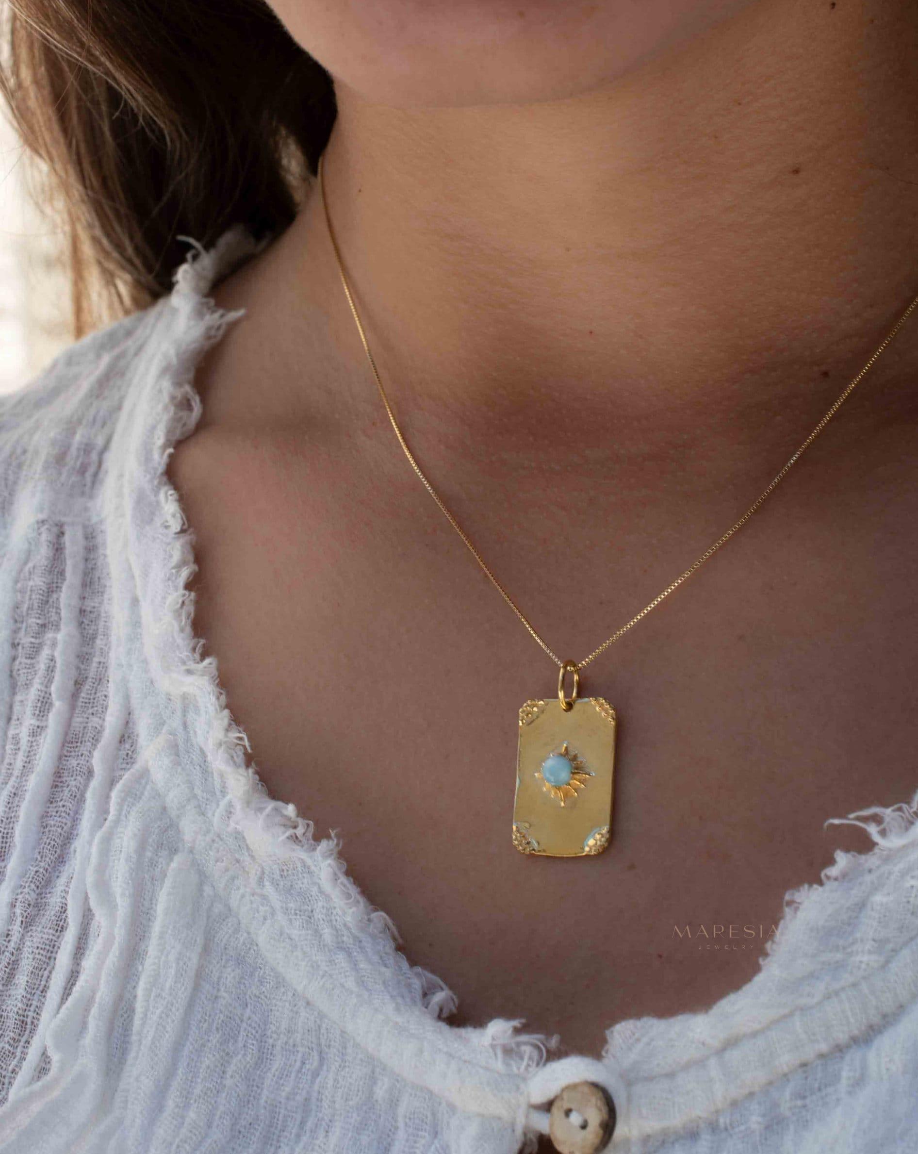 Moonstone, Larimar or Turquoise Necklace ~ Pendant ~ Gold Plated ~ Minimalist ~ Boho ~MN146