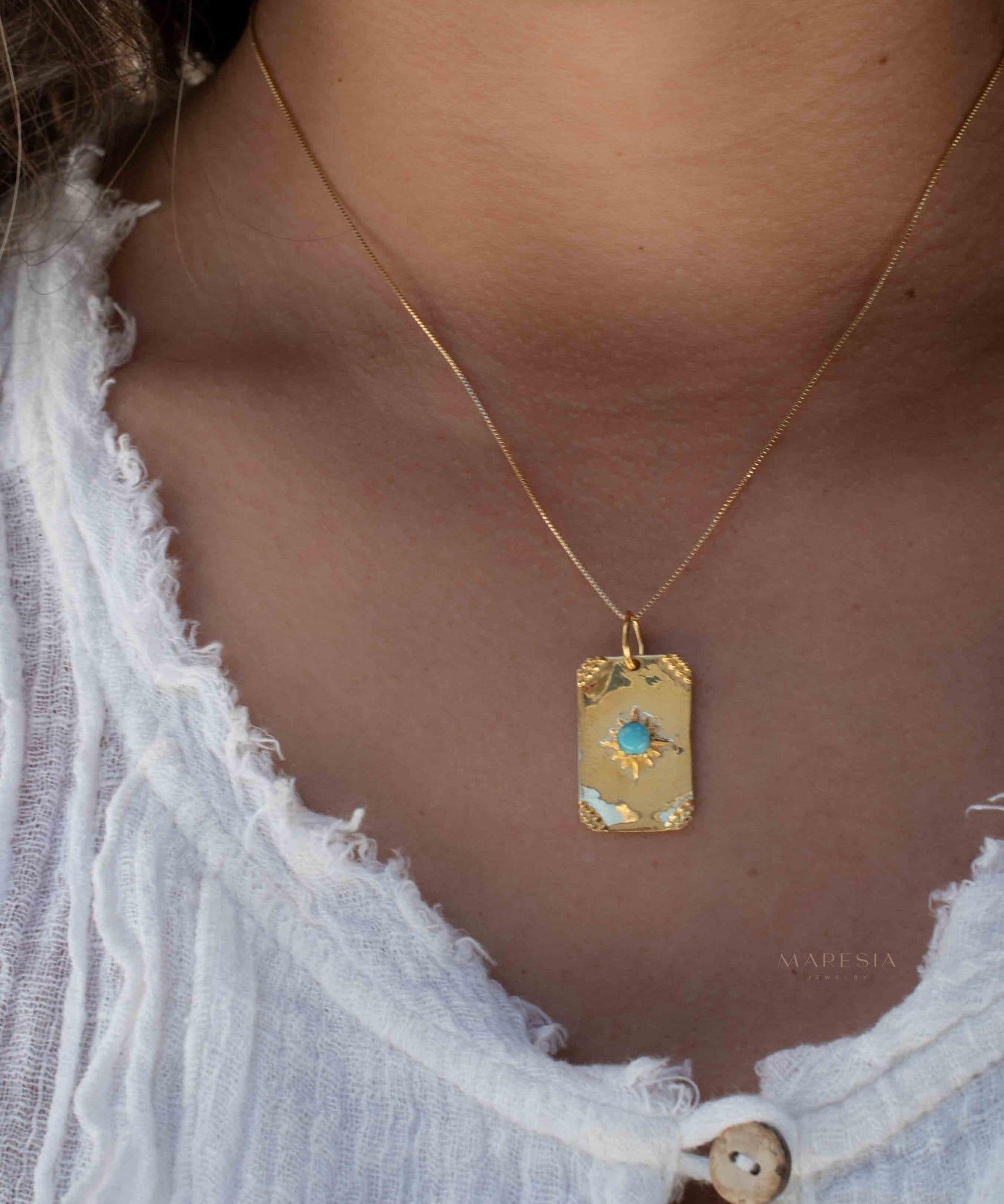 Moonstone, Larimar or Turquoise Necklace ~ Pendant ~ Gold Plated ~ Minimalist ~ Boho ~MN146