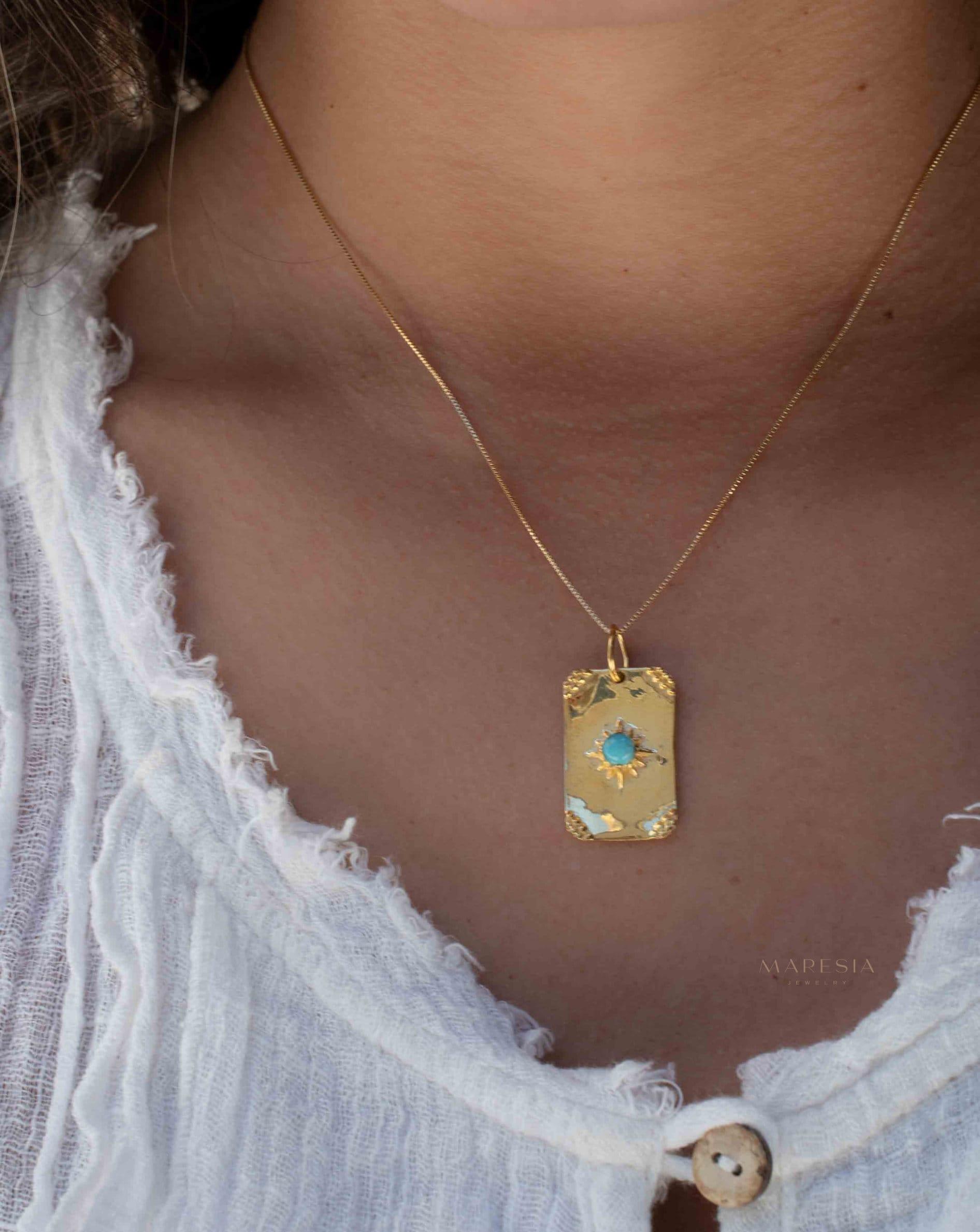 Moonstone, Larimar or Turquoise Necklace ~ Pendant ~ Gold Plated ~ Minimalist ~ Boho ~MN146