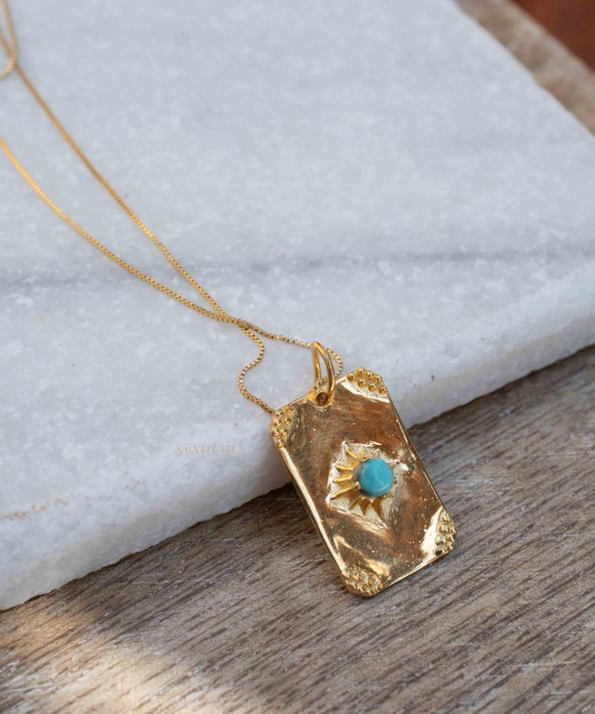 Moonstone, Larimar or Turquoise Necklace ~ Pendant ~ Gold Plated ~ Minimalist ~ Boho ~MN146