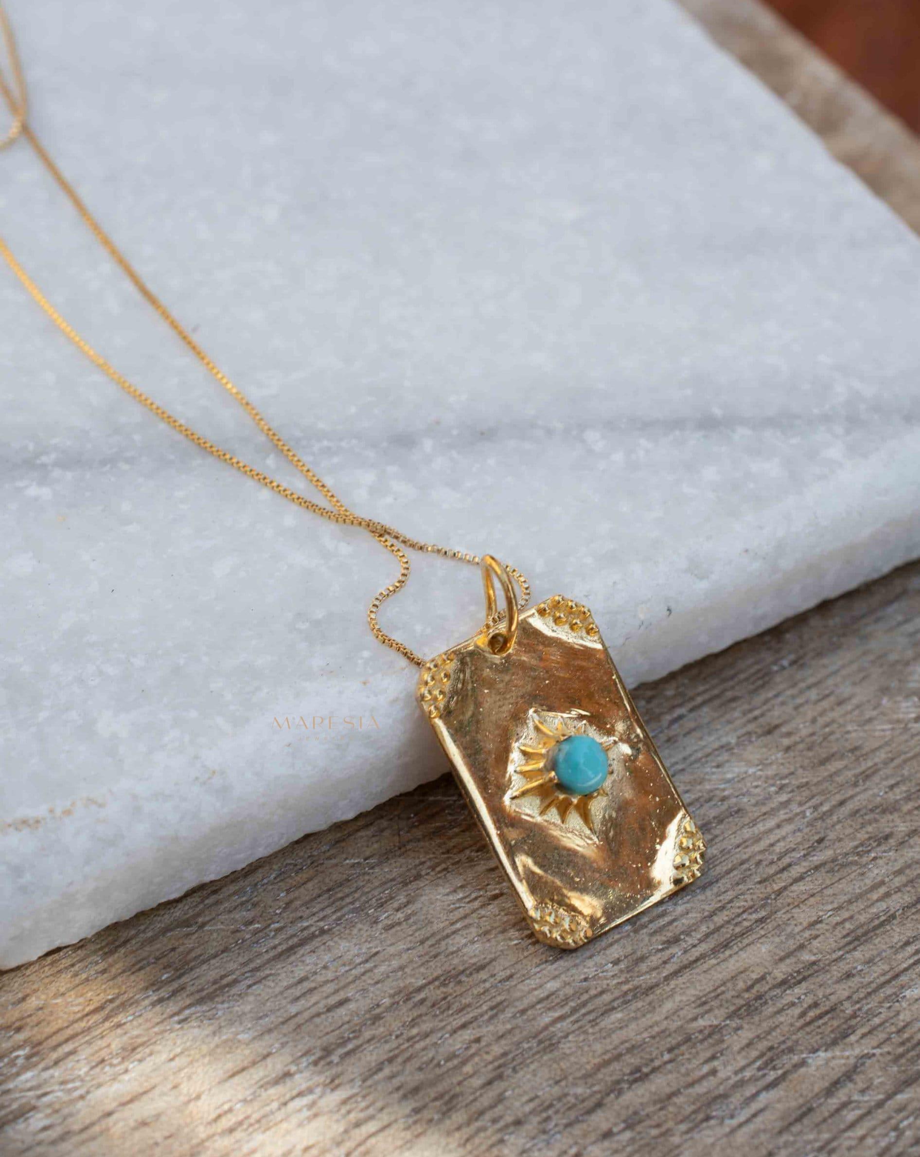 Moonstone, Larimar or Turquoise Necklace ~ Pendant ~ Gold Plated ~ Minimalist ~ Boho ~MN146