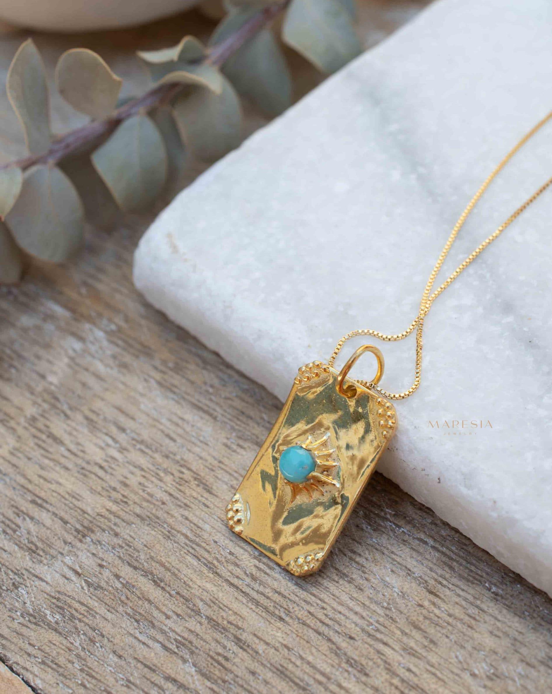 Moonstone, Larimar or Turquoise Necklace ~ Pendant ~ Gold Plated ~ Minimalist ~ Boho ~MN146