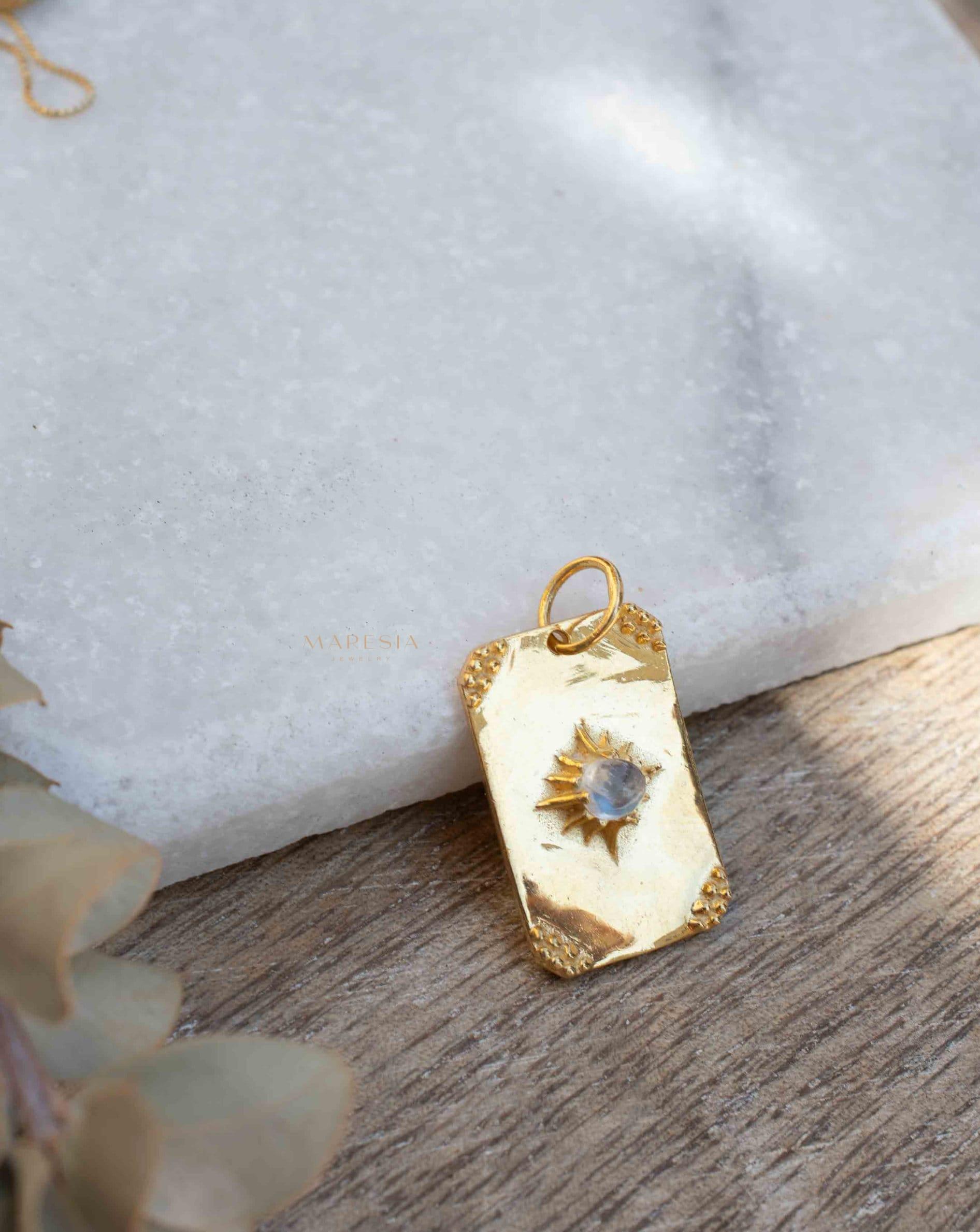 Moonstone, Larimar or Turquoise Necklace ~ Pendant ~ Gold Plated ~ Minimalist ~ Boho ~MN146