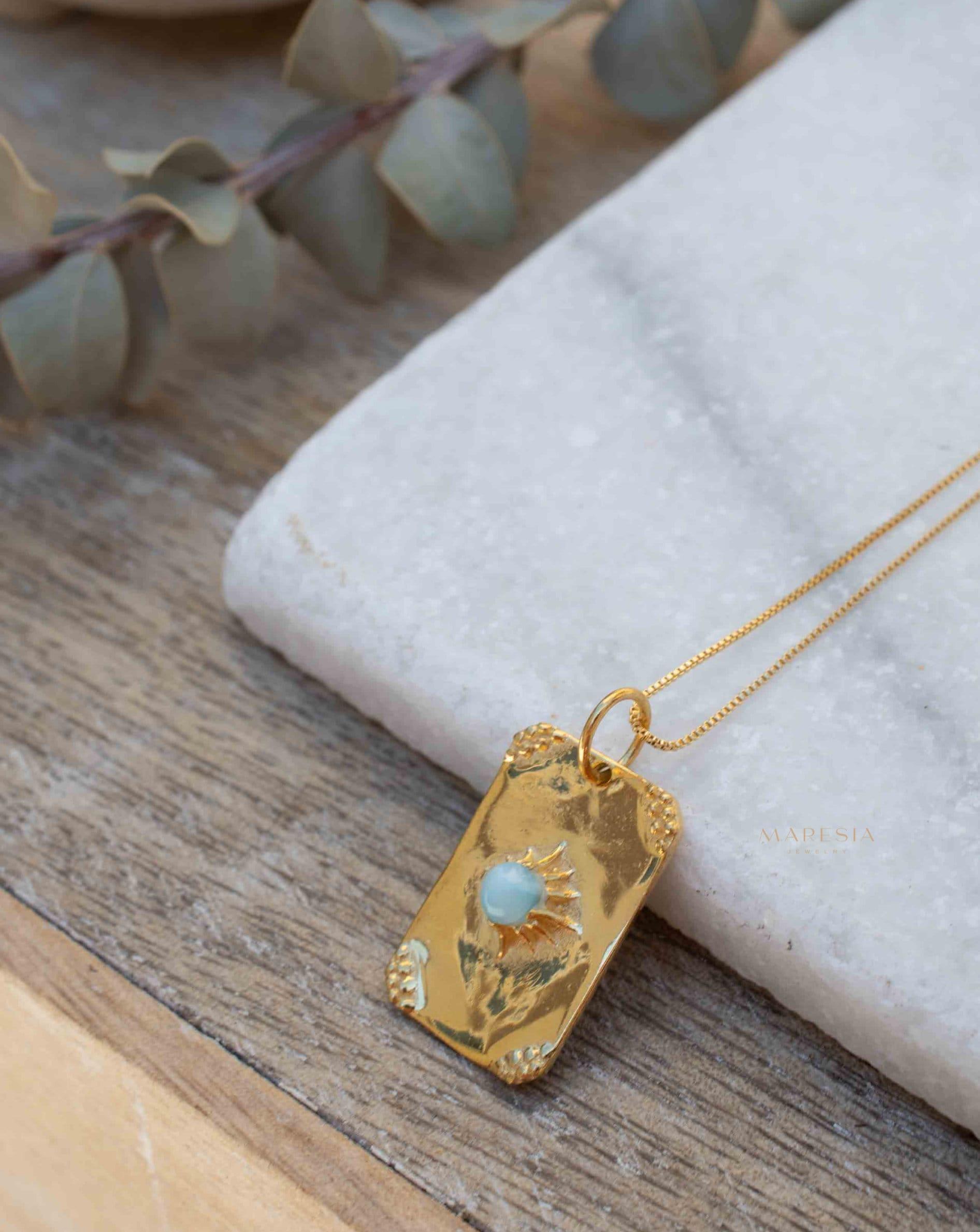 Moonstone, Larimar or Turquoise Necklace ~ Pendant ~ Gold Plated ~ Minimalist ~ Boho ~MN146