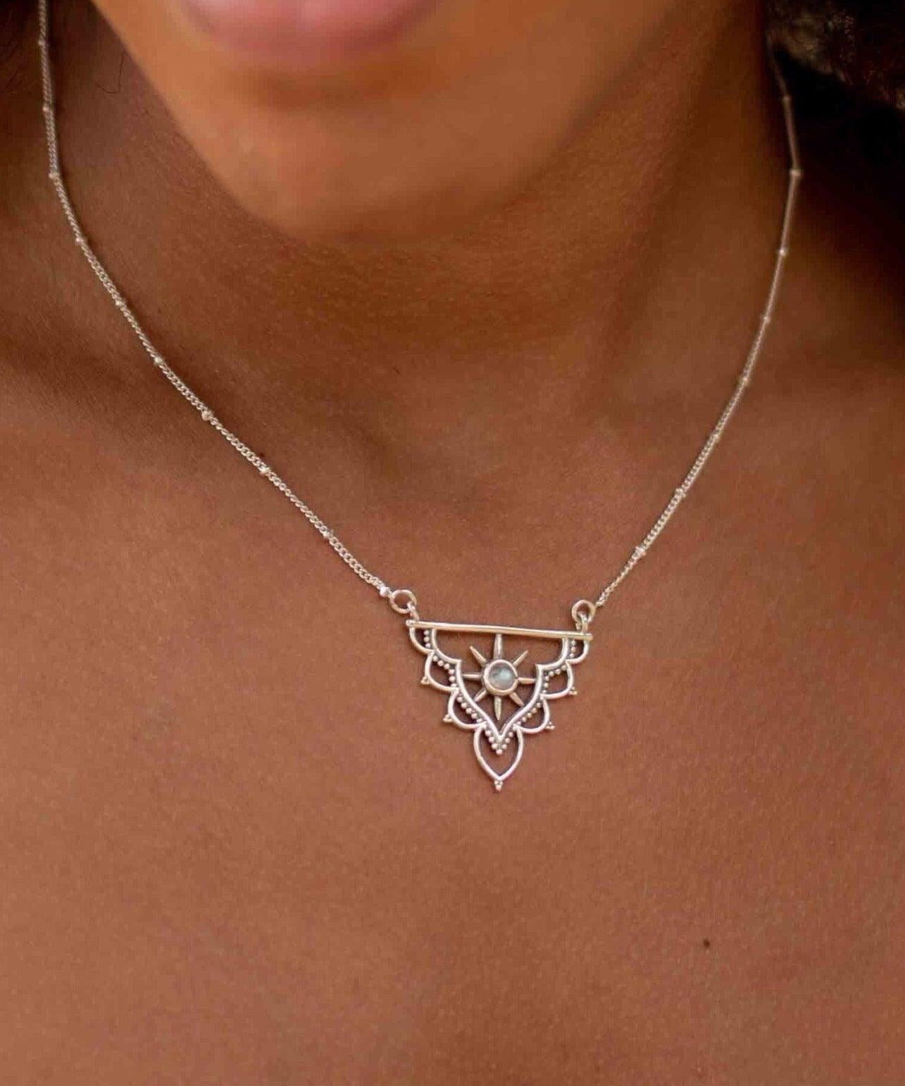 Moonstone Mandala Necklace ~ Sterling Silver 925 ~Jewelry ~ Beaded Chain ~ Minimalist~ Handmade~ Thin Chain~ Delicate ~Layered ~ MN071