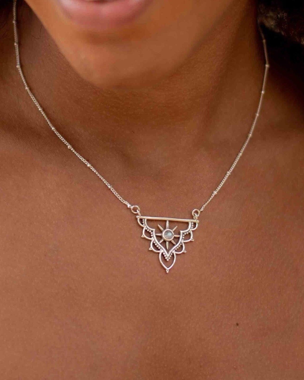Moonstone Mandala Necklace ~ Sterling Silver 925 ~Jewelry ~ Beaded Chain ~ Minimalist~ Handmade~ Thin Chain~ Delicate ~Layered ~ MN071