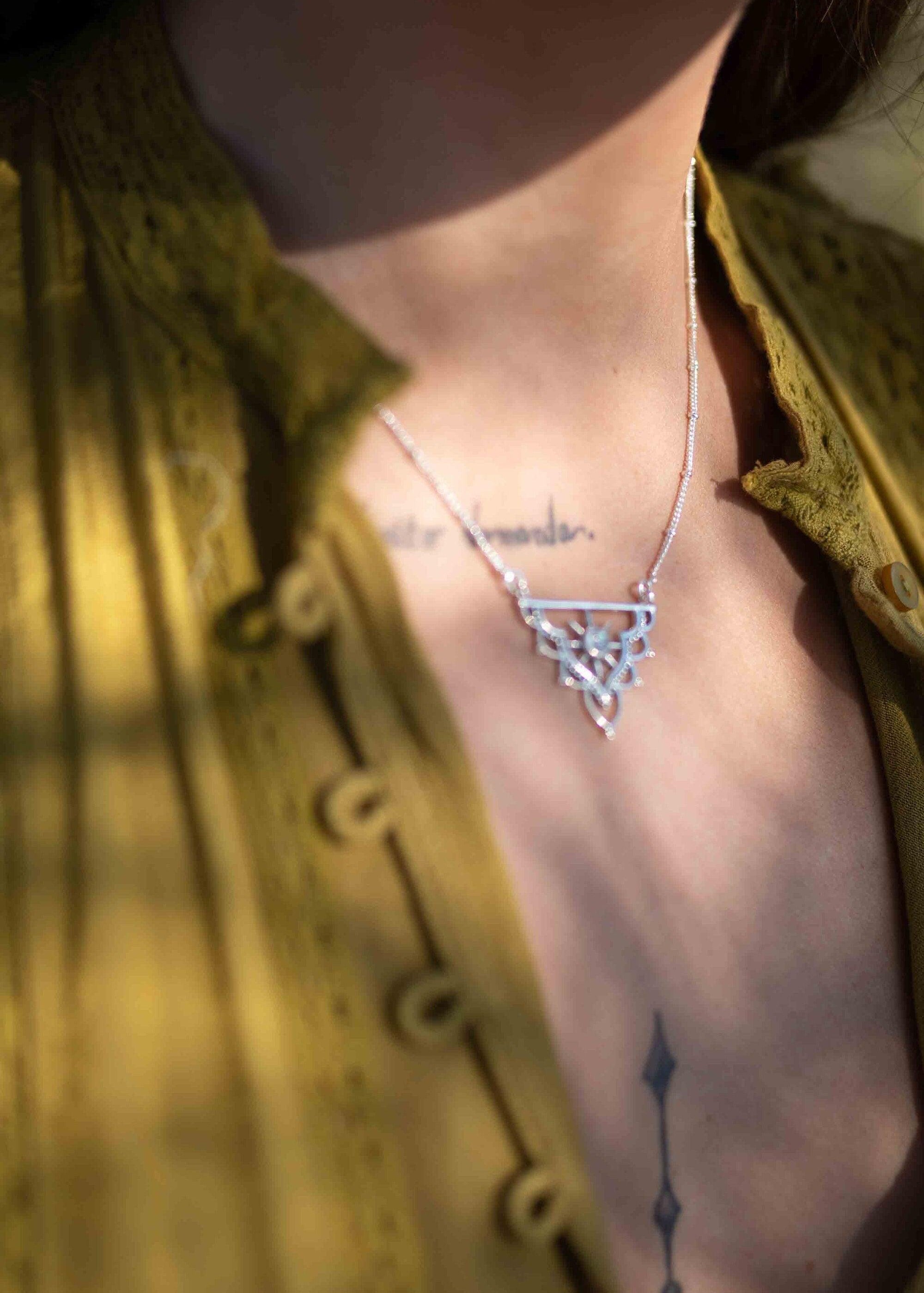 Moonstone Mandala Necklace ~ Sterling Silver 925 ~Jewelry ~ Beaded Chain ~ Minimalist~ Handmade~ Thin Chain~ Delicate ~Layered ~ MN071