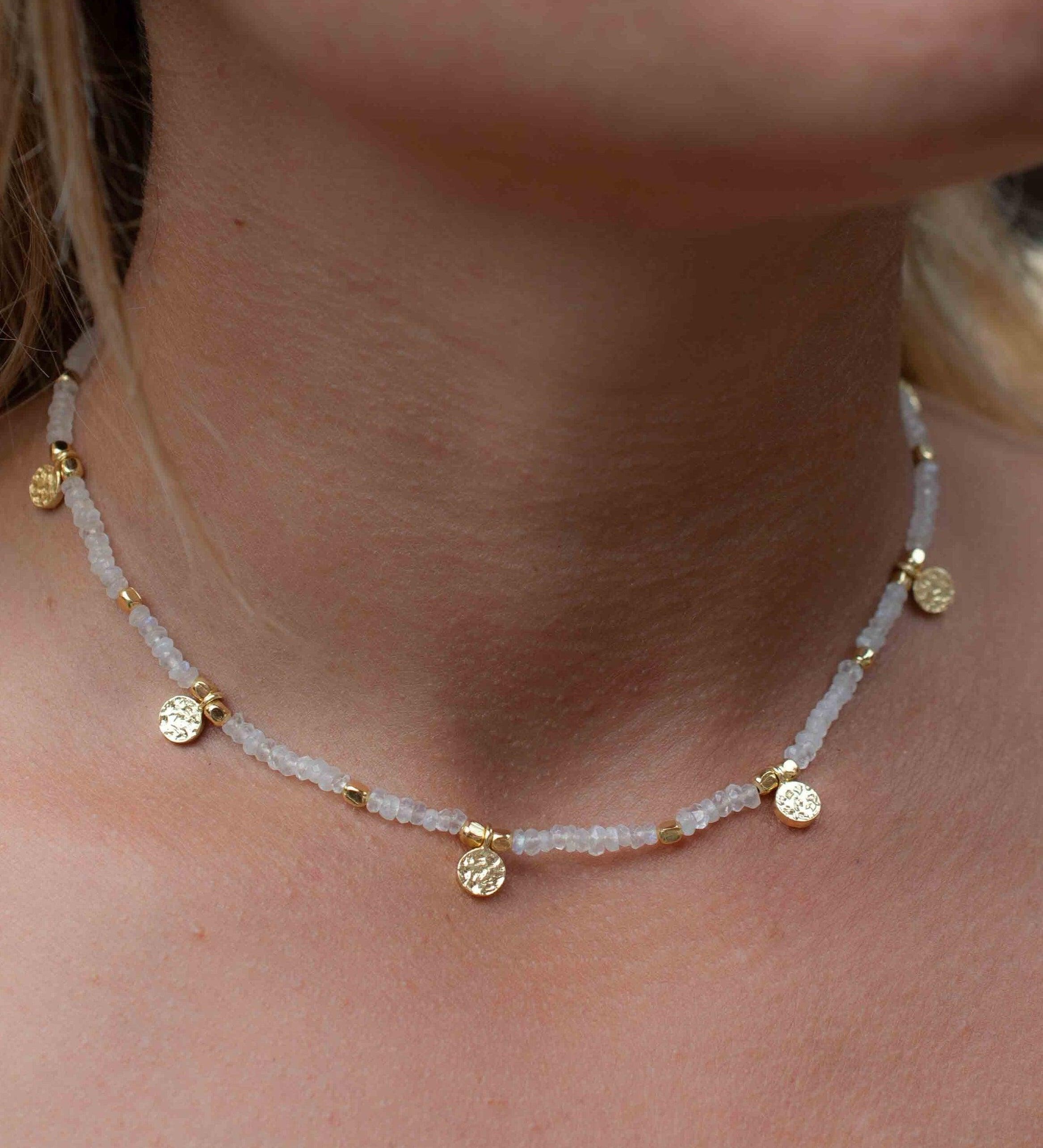 Moonstone Necklace ~ Gold Plated 18k ~Choker ~ Jewelry ~ Gift For Her ~ Minimalist~ Handmade~ Thin Chain~ Delicate ~Layered ~ MN106