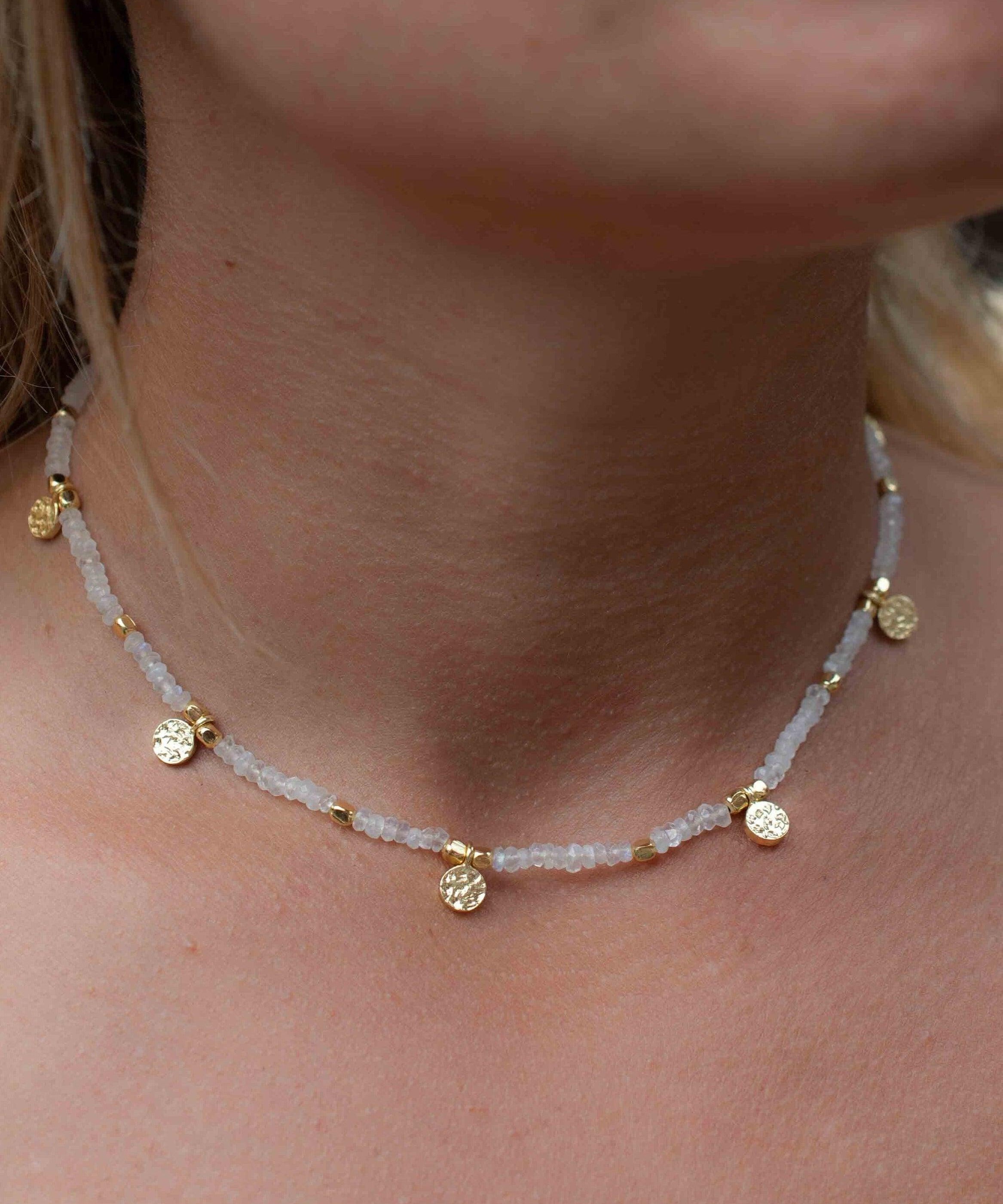 Moonstone Necklace ~ Gold Plated 18k ~Choker ~ Jewelry ~ Gift For Her ~ Minimalist~ Handmade~ Thin Chain~ Delicate ~Layered ~ MN106