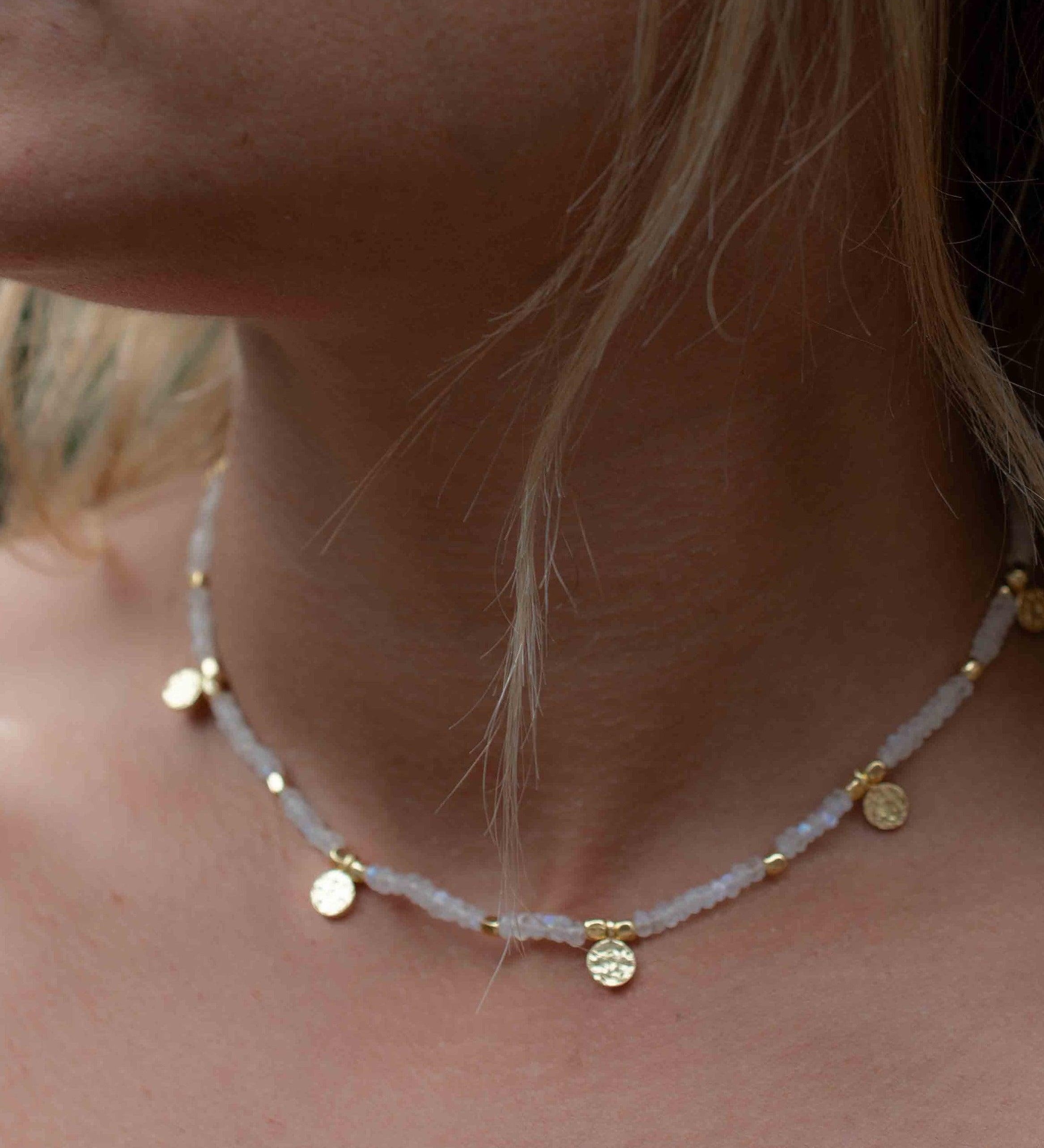 Moonstone Necklace ~ Gold Plated 18k ~Choker ~ Jewelry ~ Gift For Her ~ Minimalist~ Handmade~ Thin Chain~ Delicate ~Layered ~ MN106