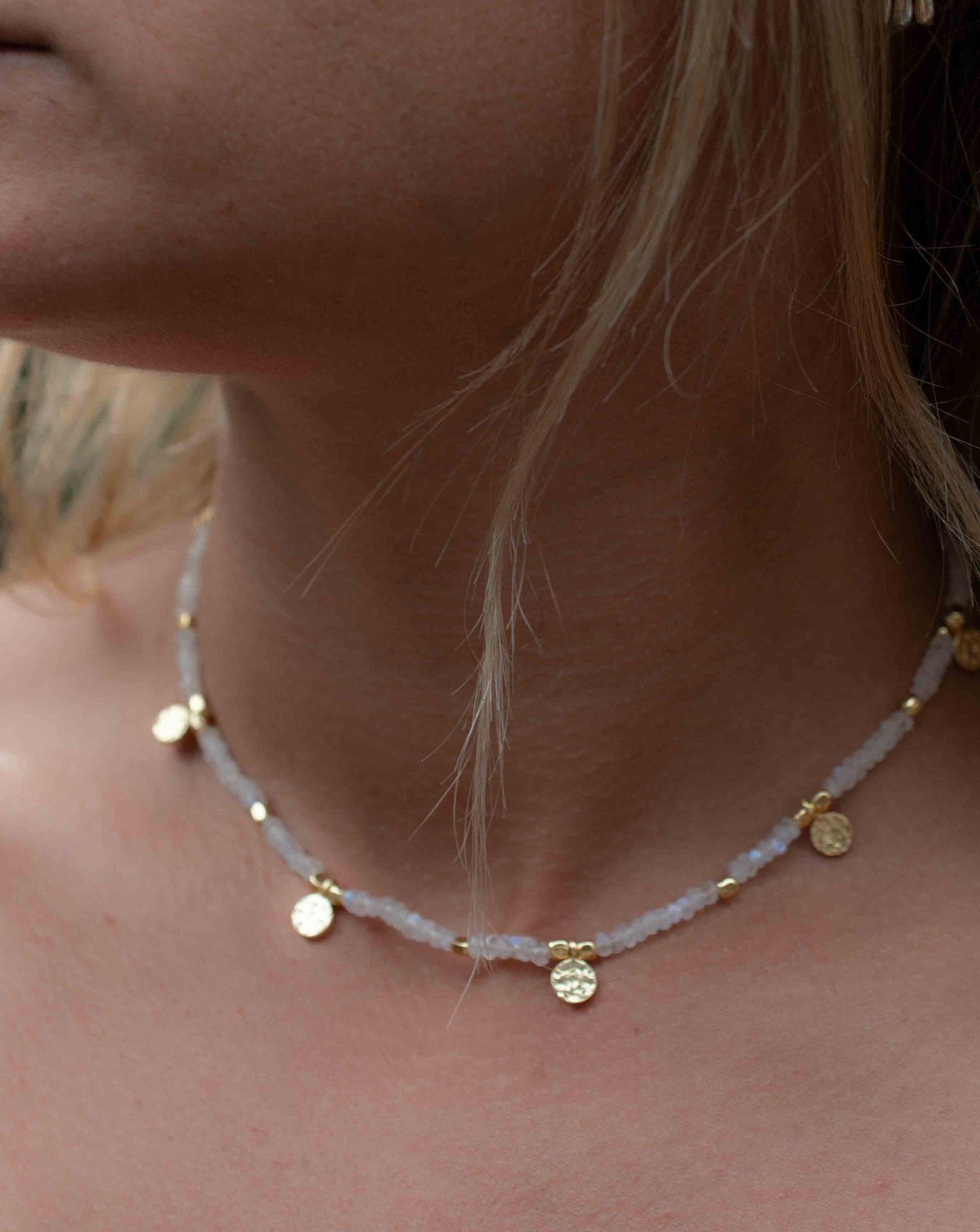 Moonstone Necklace ~ Gold Plated 18k ~Choker ~ Jewelry ~ Gift For Her ~ Minimalist~ Handmade~ Thin Chain~ Delicate ~Layered ~ MN106