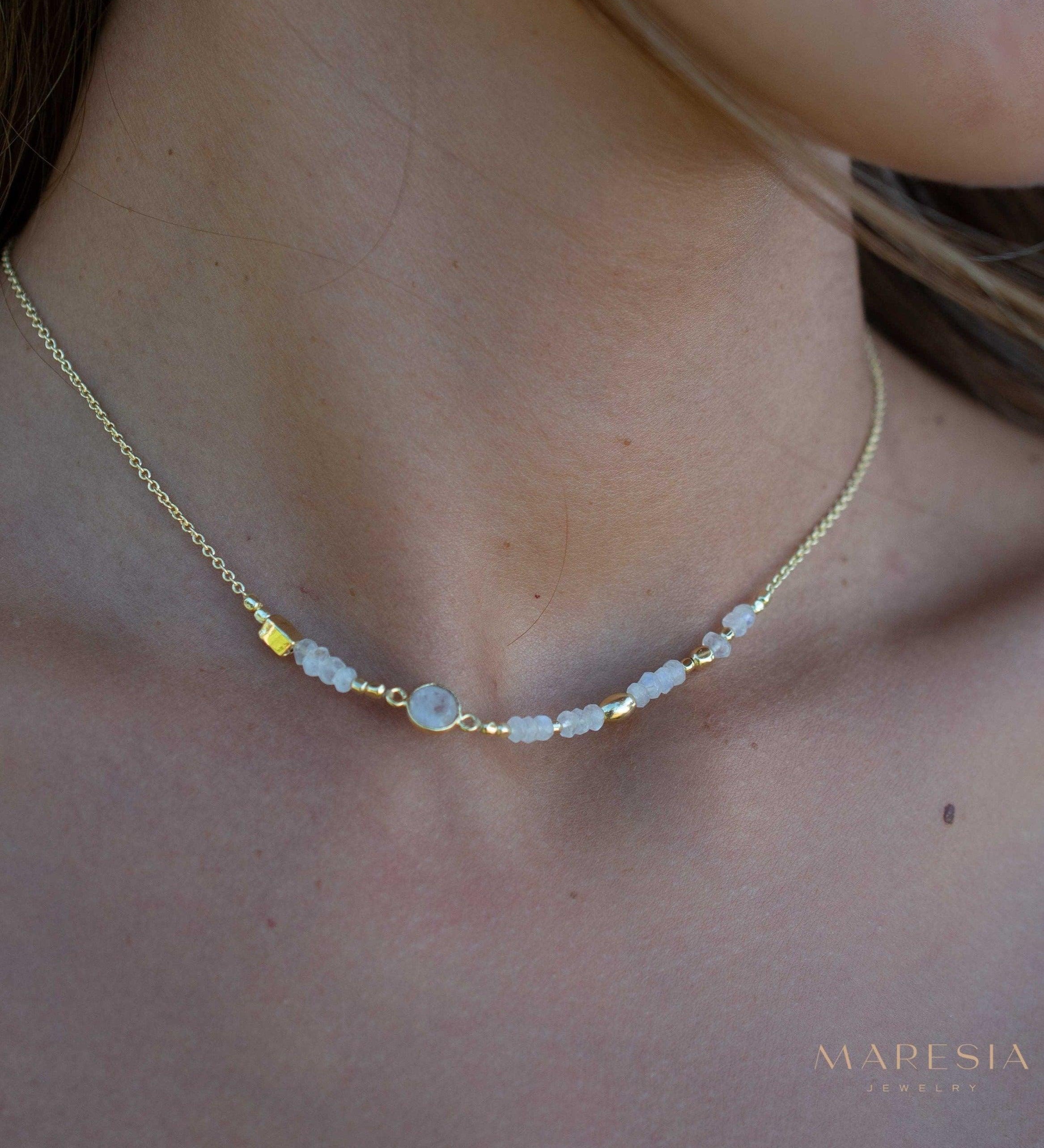 Moonstone Necklace ~ Gold Plated 18k ~Jewelry ~ Gift For Her ~ Minimalist~ Handmade~ Thin Chain~ Delicate ~Layered ~ MN141