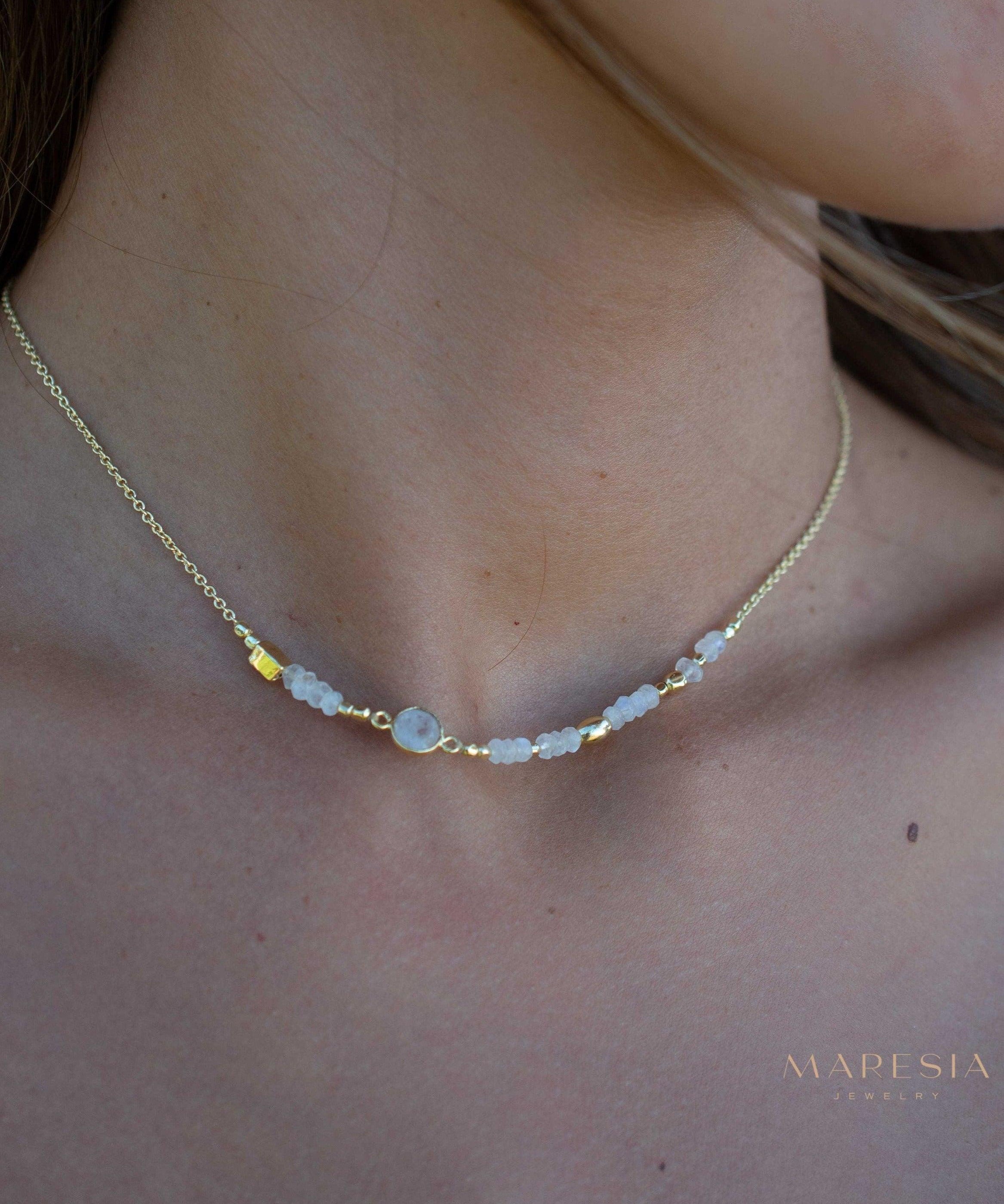 Moonstone Necklace ~ Gold Plated 18k ~Jewelry ~ Gift For Her ~ Minimalist~ Handmade~ Thin Chain~ Delicate ~Layered ~ MN141