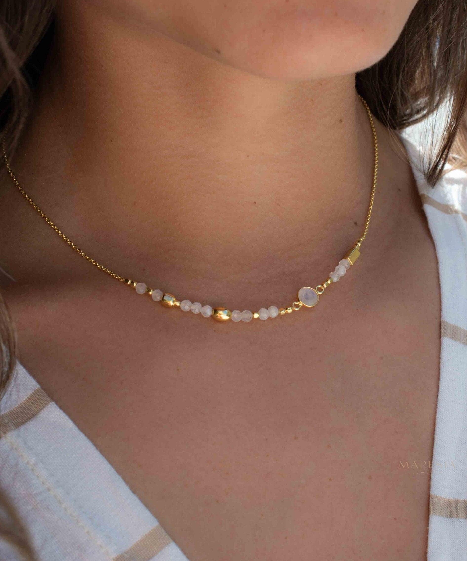 Moonstone Necklace ~ Gold Plated 18k ~Jewelry ~ Gift For Her ~ Minimalist~ Handmade~ Thin Chain~ Delicate ~Layered ~ MN141
