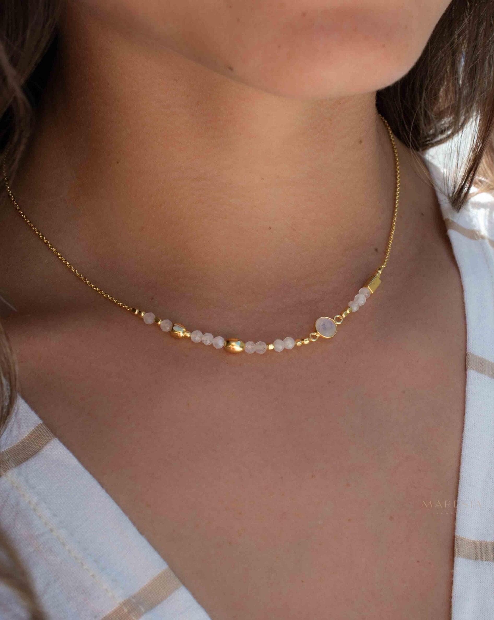 Moonstone Necklace ~ Gold Plated 18k ~Jewelry ~ Gift For Her ~ Minimalist~ Handmade~ Thin Chain~ Delicate ~Layered ~ MN141