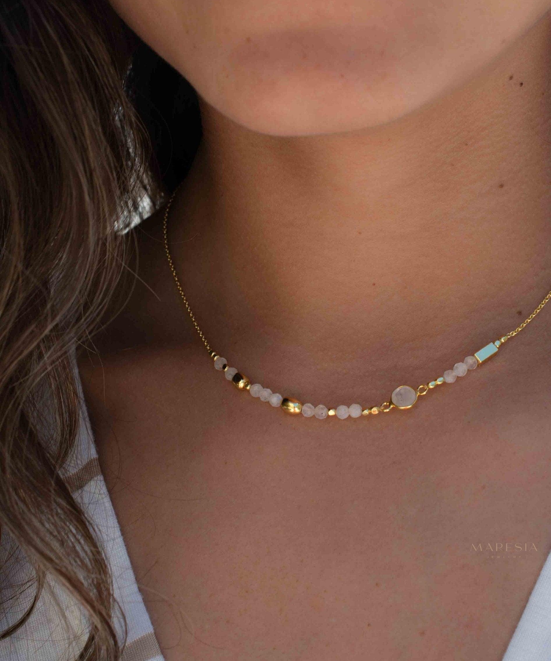 Moonstone Necklace ~ Gold Plated 18k ~Jewelry ~ Gift For Her ~ Minimalist~ Handmade~ Thin Chain~ Delicate ~Layered ~ MN141