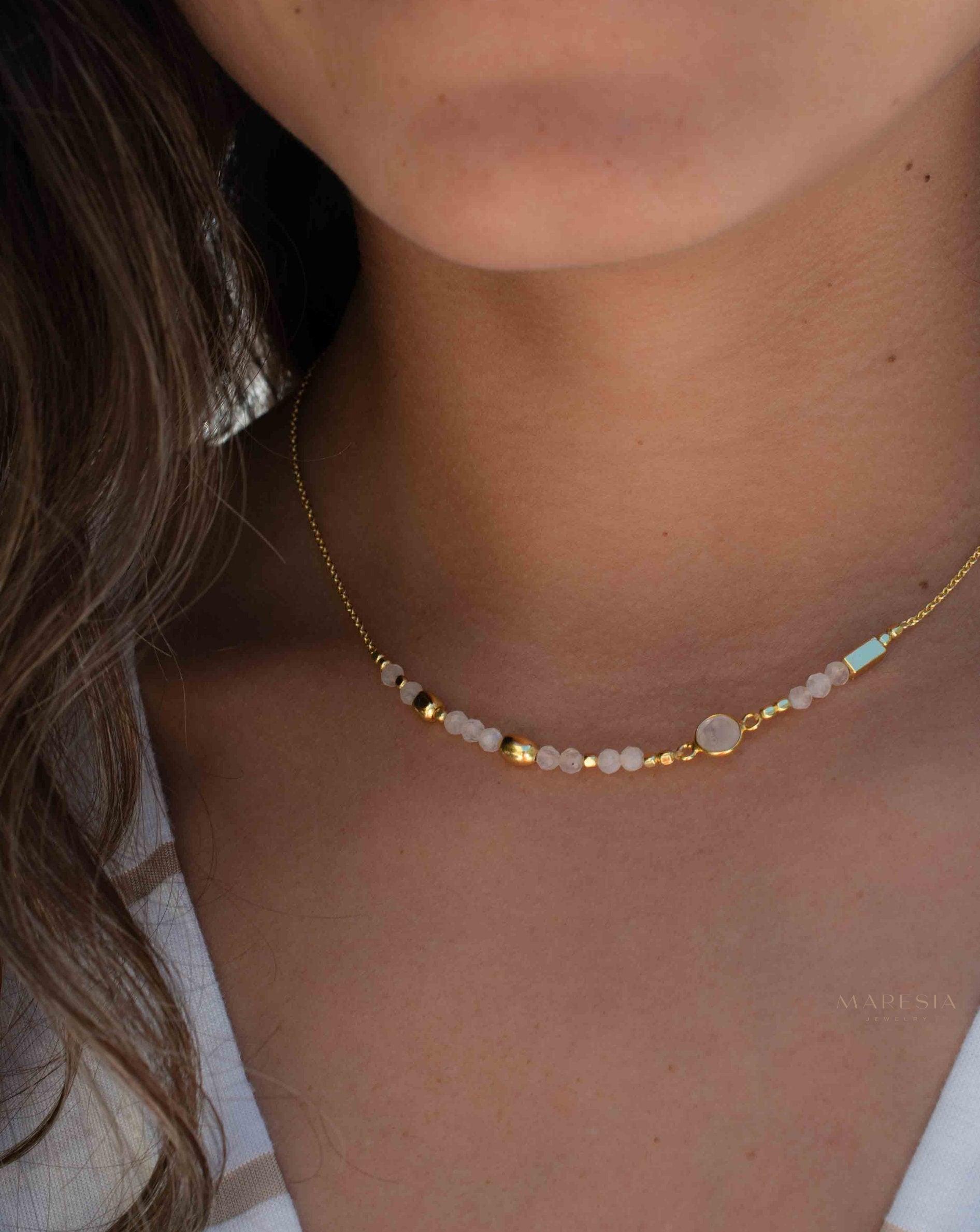 Moonstone Necklace ~ Gold Plated 18k ~Jewelry ~ Gift For Her ~ Minimalist~ Handmade~ Thin Chain~ Delicate ~Layered ~ MN141