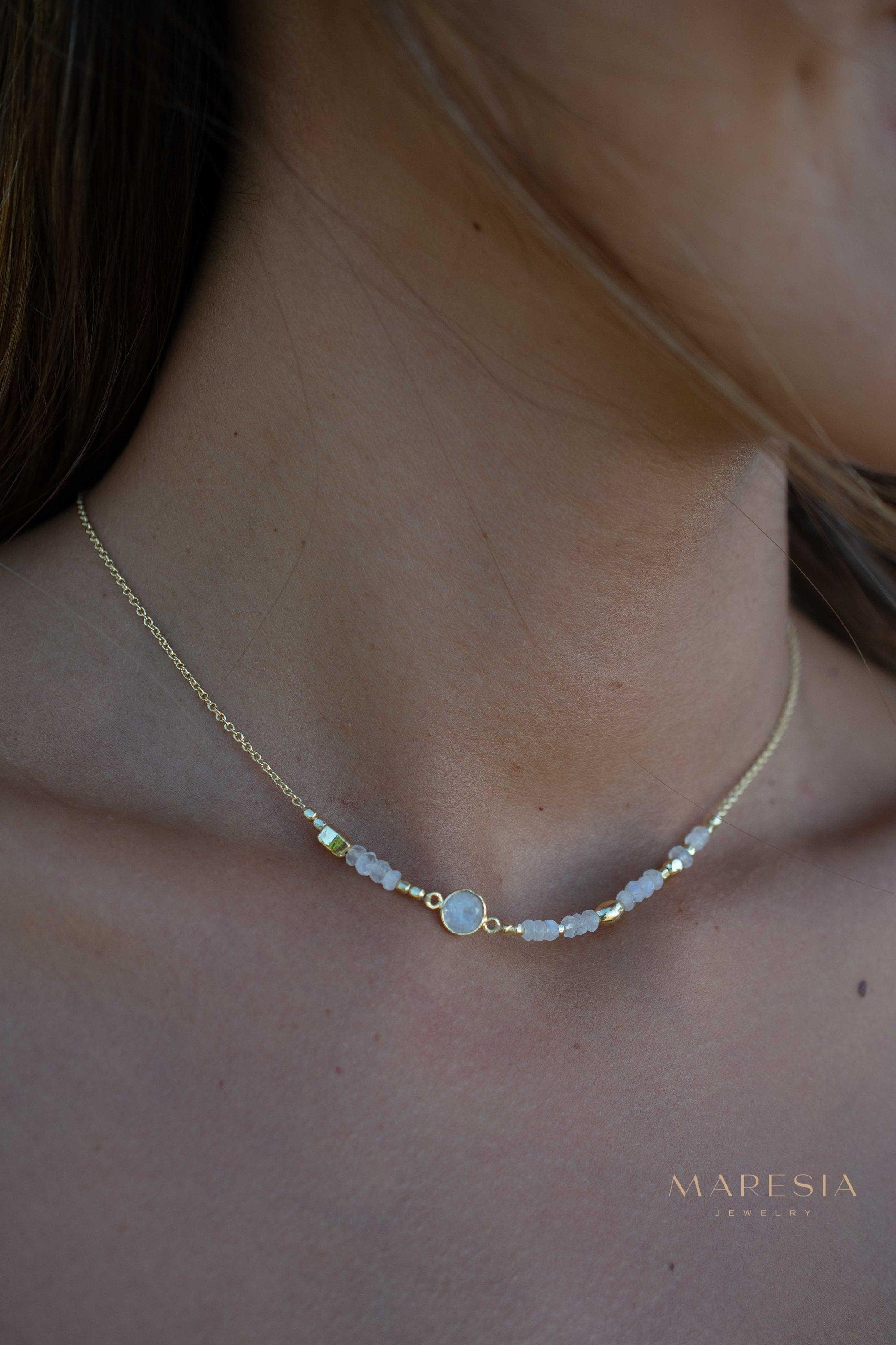 Moonstone Necklace ~ Gold Plated 18k ~Jewelry ~ Gift For Her ~ Minimalist~ Handmade~ Thin Chain~ Delicate ~Layered ~ MN141