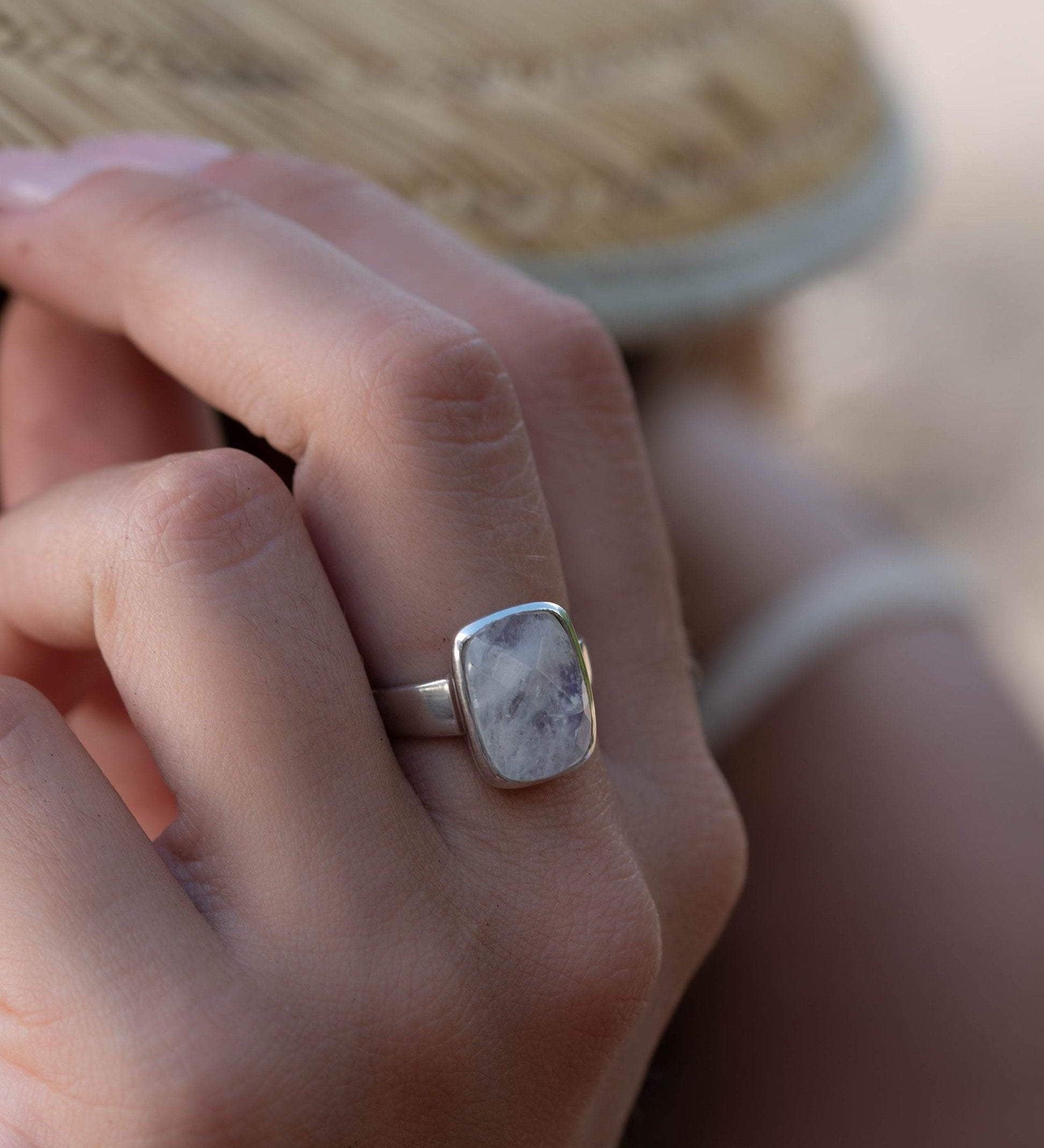 Moonstone ~ Sterling Silver 925 ~ Handmade ~ Gemstone ~ Statement ~ Everyday ~  Rectangular stone ~ Hippie ~Bohemian~June Birthstone~ MR221