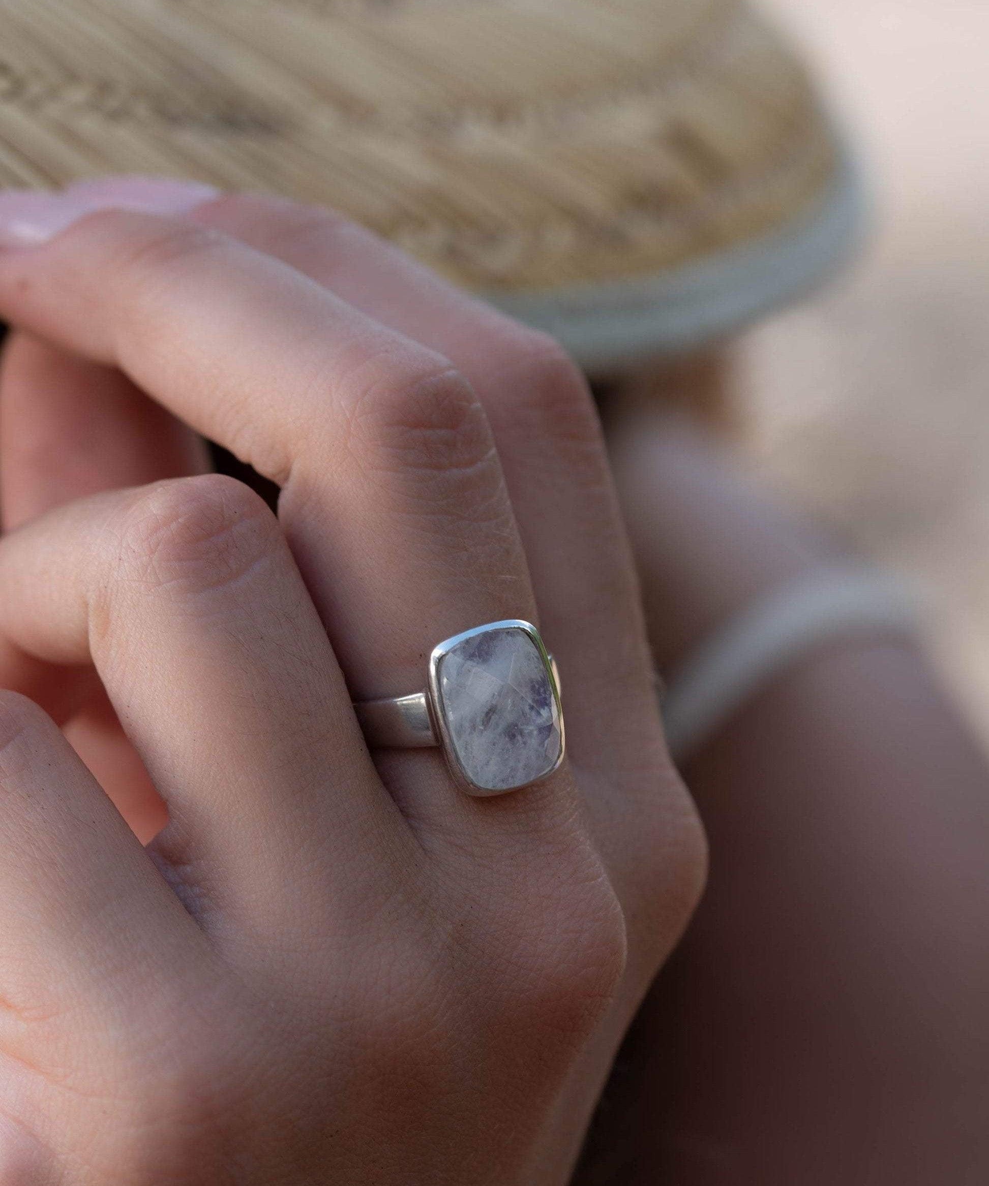 Moonstone ~ Sterling Silver 925 ~ Handmade ~ Gemstone ~ Statement ~ Everyday ~  Rectangular stone ~ Hippie ~Bohemian~June Birthstone~ MR221