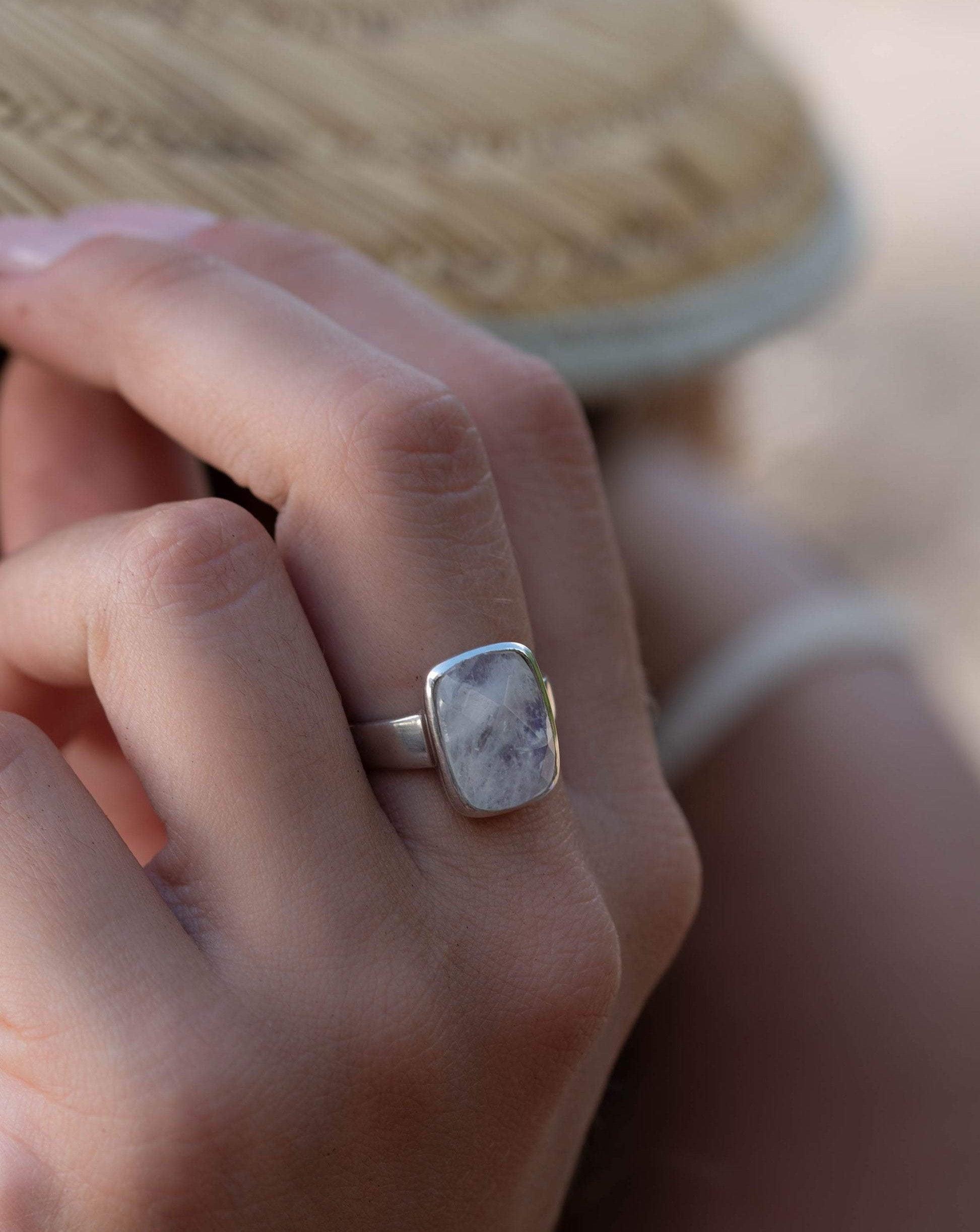 Moonstone ~ Sterling Silver 925 ~ Handmade ~ Gemstone ~ Statement ~ Everyday ~  Rectangular stone ~ Hippie ~Bohemian~June Birthstone~ MR221