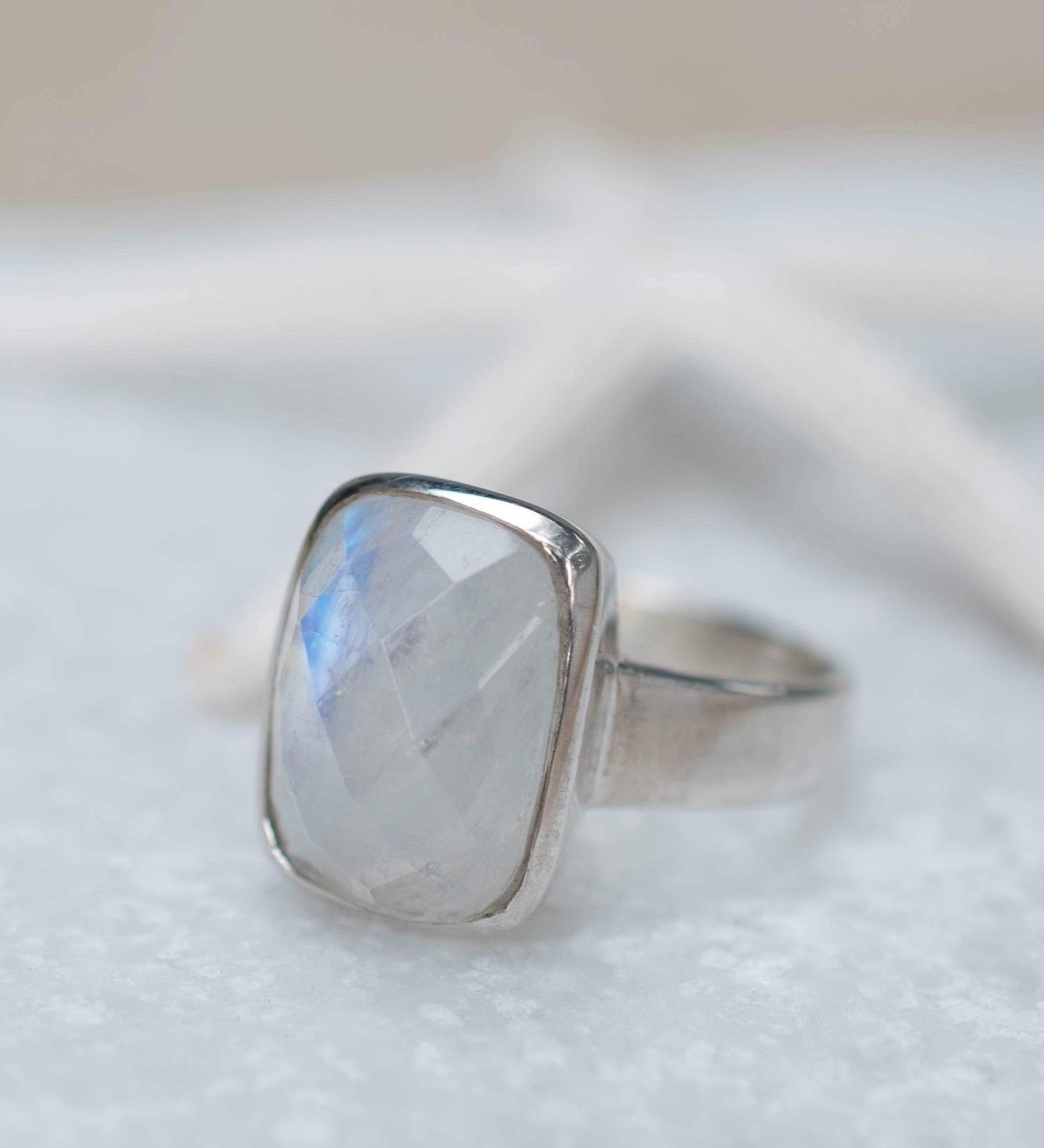 Moonstone ~ Sterling Silver 925 ~ Handmade ~ Gemstone ~ Statement ~ Everyday ~  Rectangular stone ~ Hippie ~Bohemian~June Birthstone~ MR221