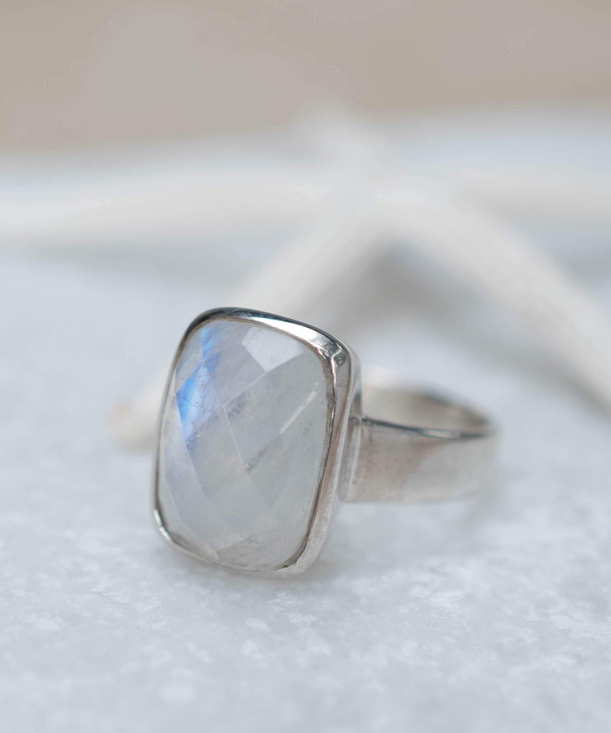 Moonstone ~ Sterling Silver 925 ~ Handmade ~ Gemstone ~ Statement ~ Everyday ~  Rectangular stone ~ Hippie ~Bohemian~June Birthstone~ MR221