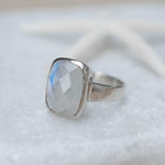 Moonstone ~ Sterling Silver 925 ~ Handmade ~ Gemstone ~ Statement ~ Everyday ~  Rectangular stone ~ Hippie ~Bohemian~June Birthstone~ MR221